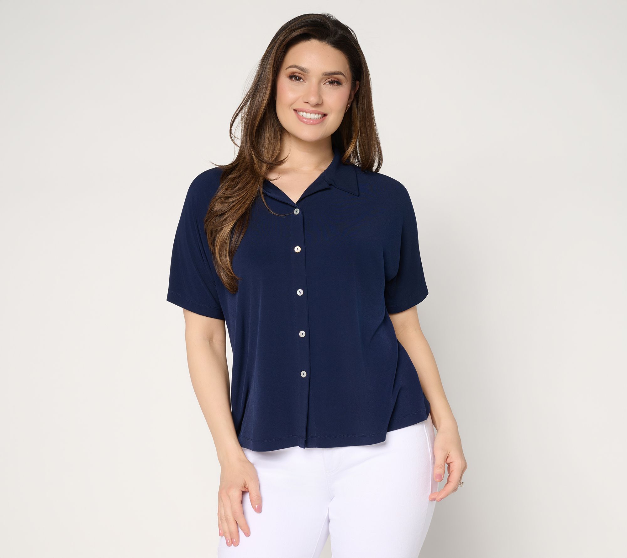 Susan Graver Every Day Liquid Knit Dolman Sleeve Camp Shirt