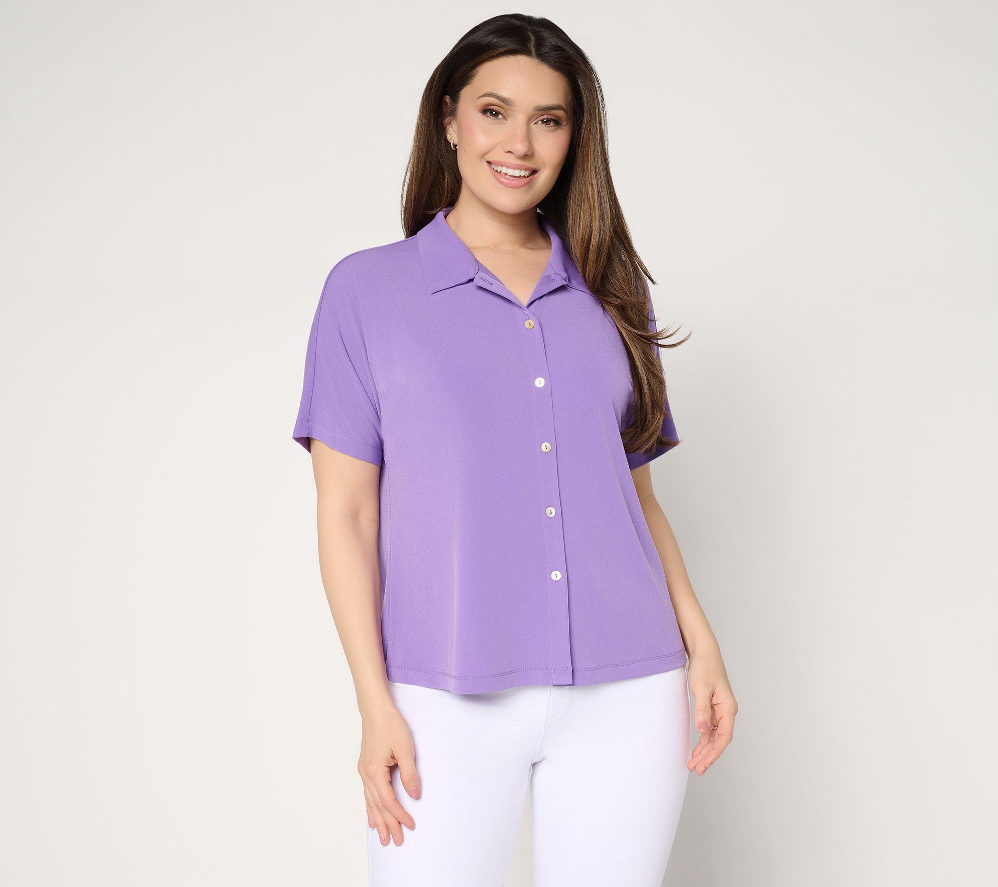 Susan Graver Every Day Liquid Knit Dolman Sleeve Camp Shirt