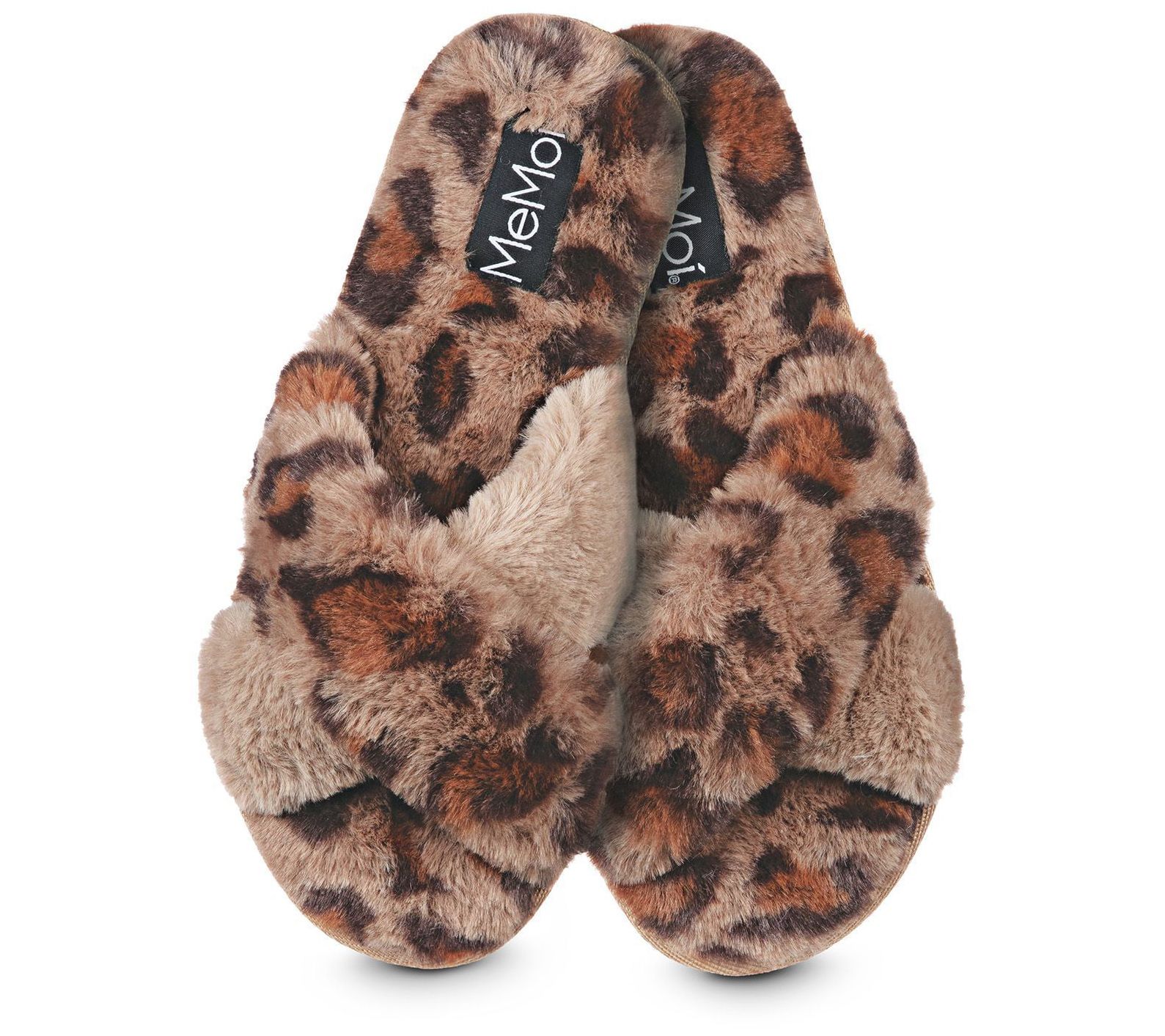 MeMoi Cheetah Crossover Open Toe Plush Slippers
