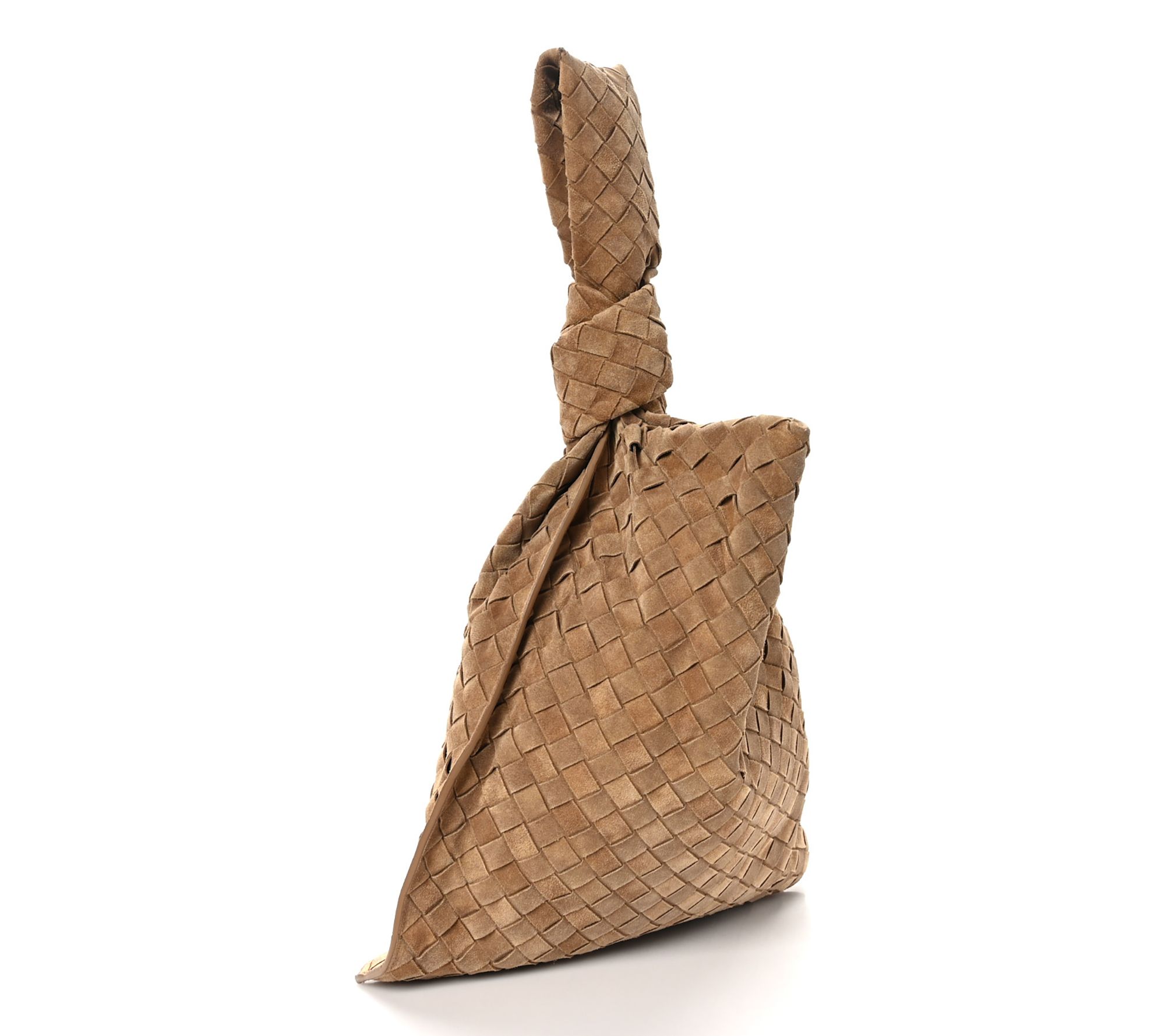 Pre Owned Bottega Veneta Suede Intrecciato BV Twist Brown QVC