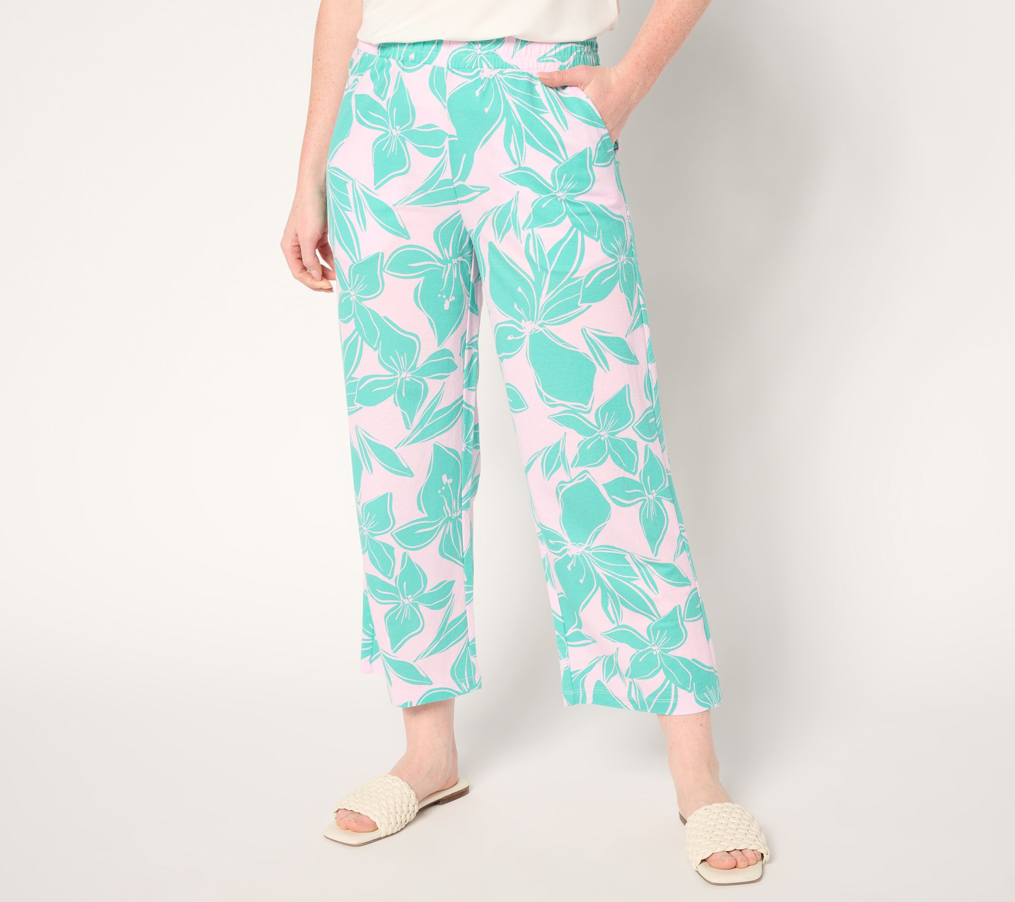 Belle Beach by Kim Gravel Cabana Knit Hibiscus Cropped Pant - QVC.com