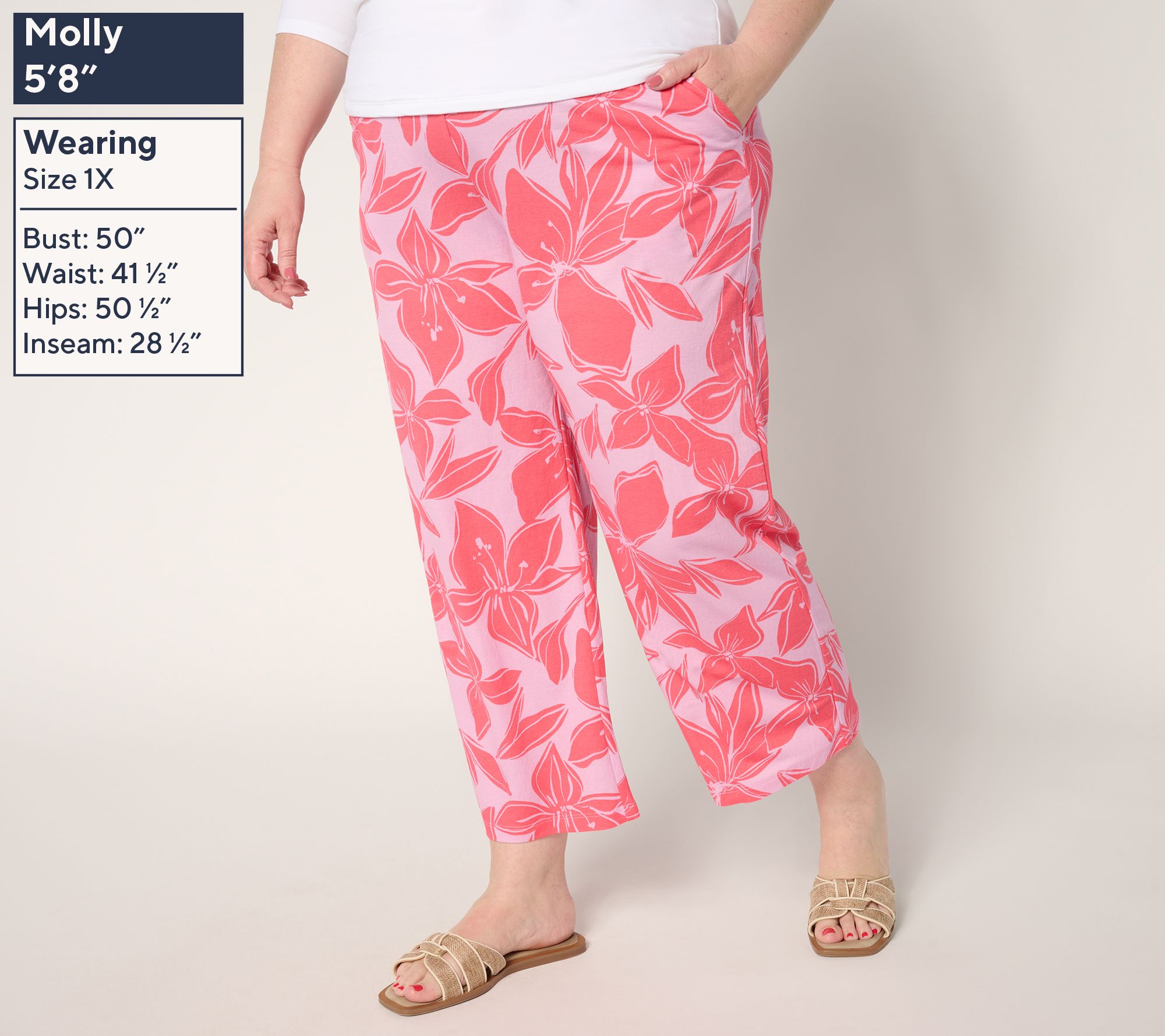 Belle Beach by Kim Gravel Cabana Knit Hibiscus Cropped Pant - QVC.com