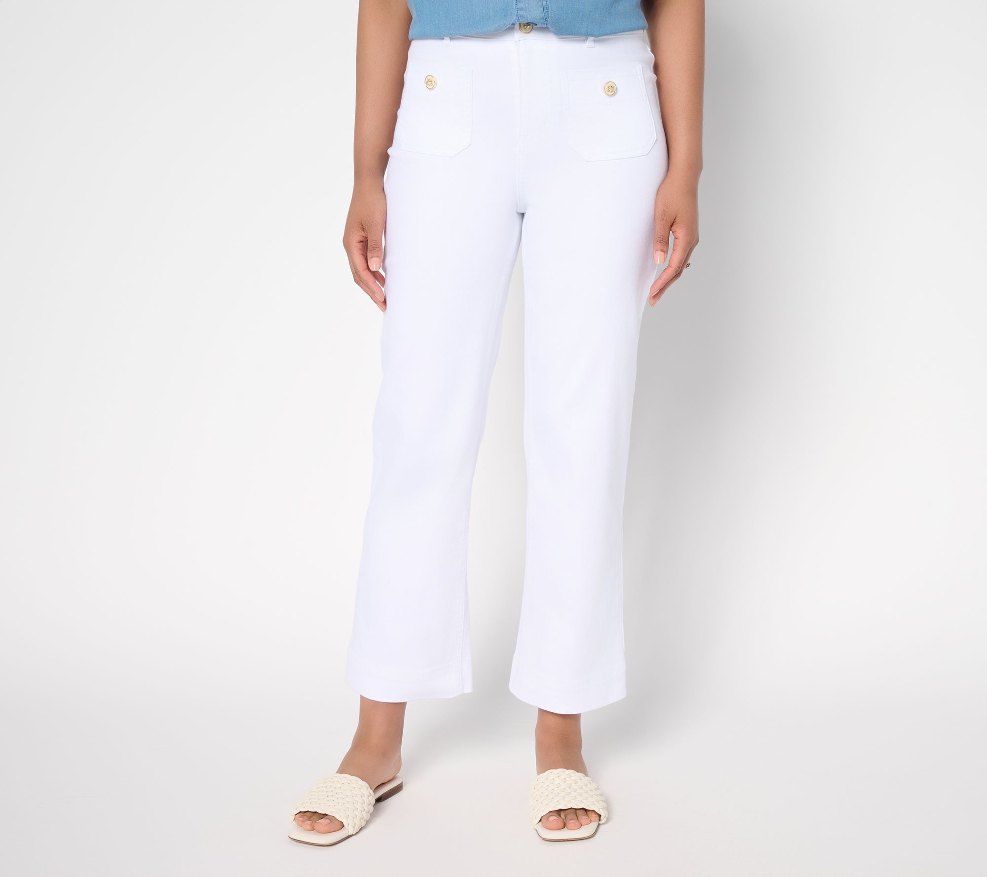 Joan Rivers Petite Luxe Vintaged Denim Trousers with Bee Button -Dye
