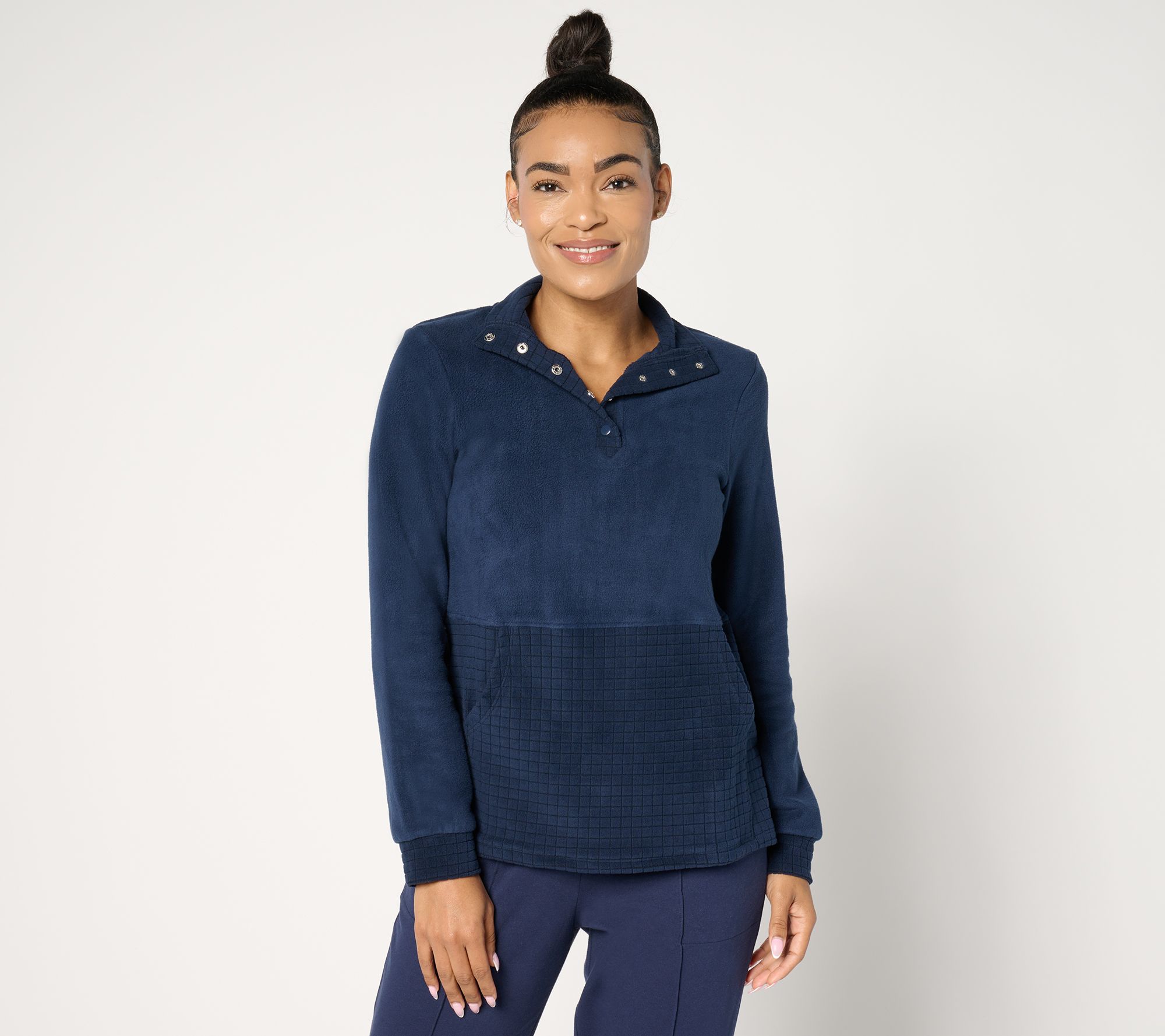 "As Is" Cuddl Duds Fleecewear with Stretch Snap Front Pullover