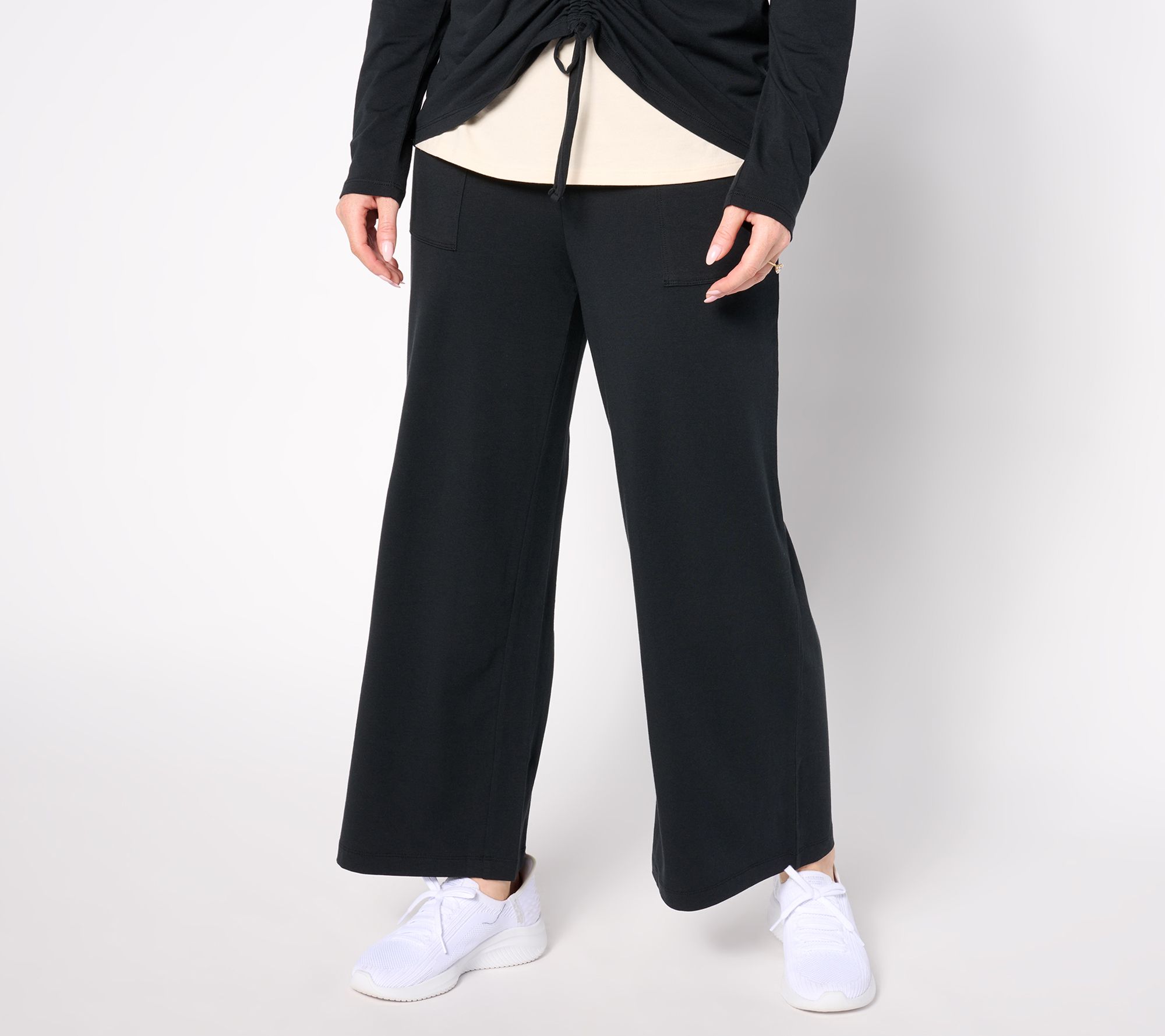 "As Is" AnyBody Petite Cozy Knit Wide Leg Ankle Pants w/ Foldover Waist