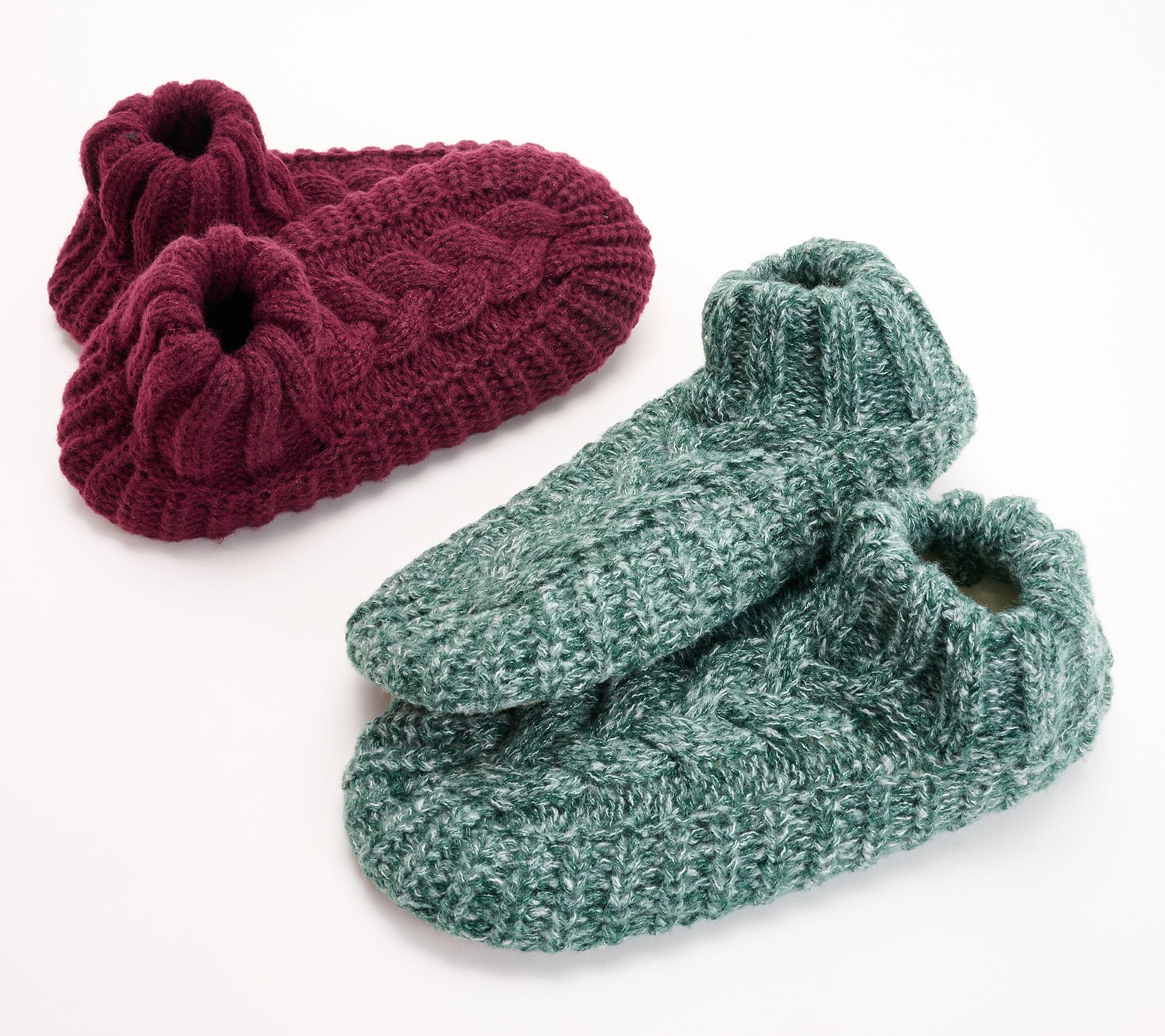 As Is MUK LUKS Set of 2 Aloe Infused Cable KnitSlipperSock