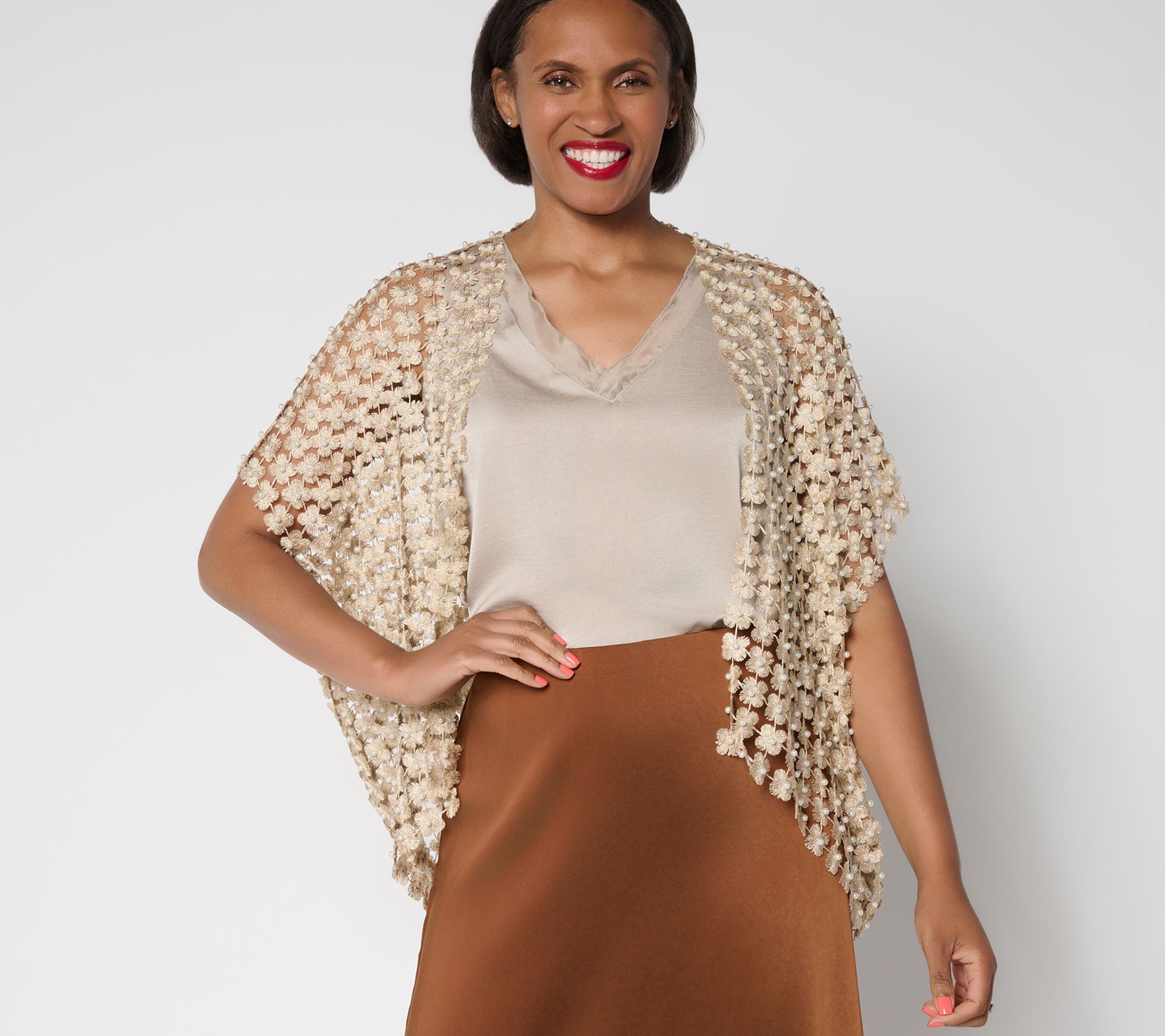 GRAVER Susan Graver Novelty Pearl Bead Embellished Shrug