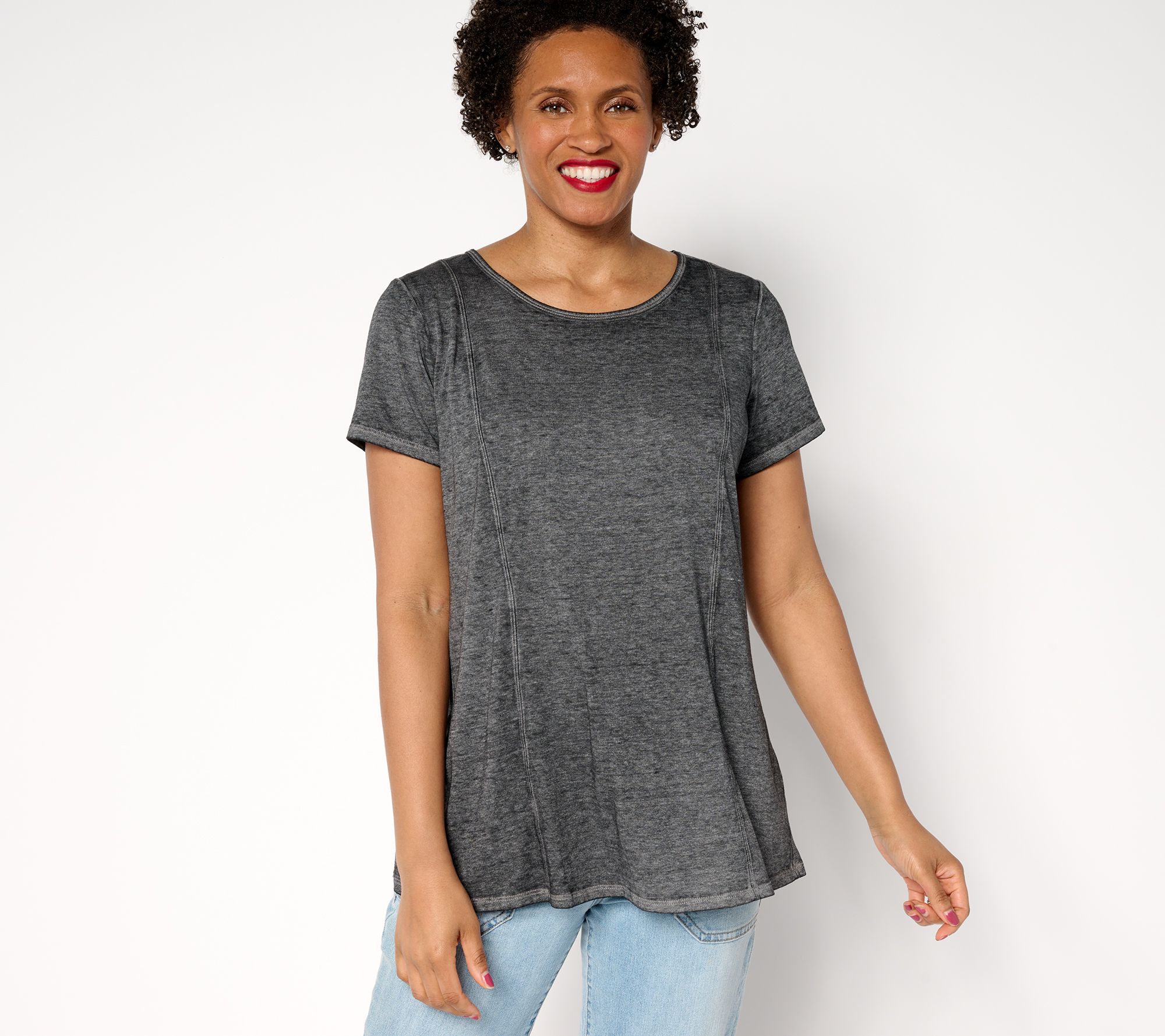 AnyBody Beach Wash Jersey Swing Top with Pleated Back