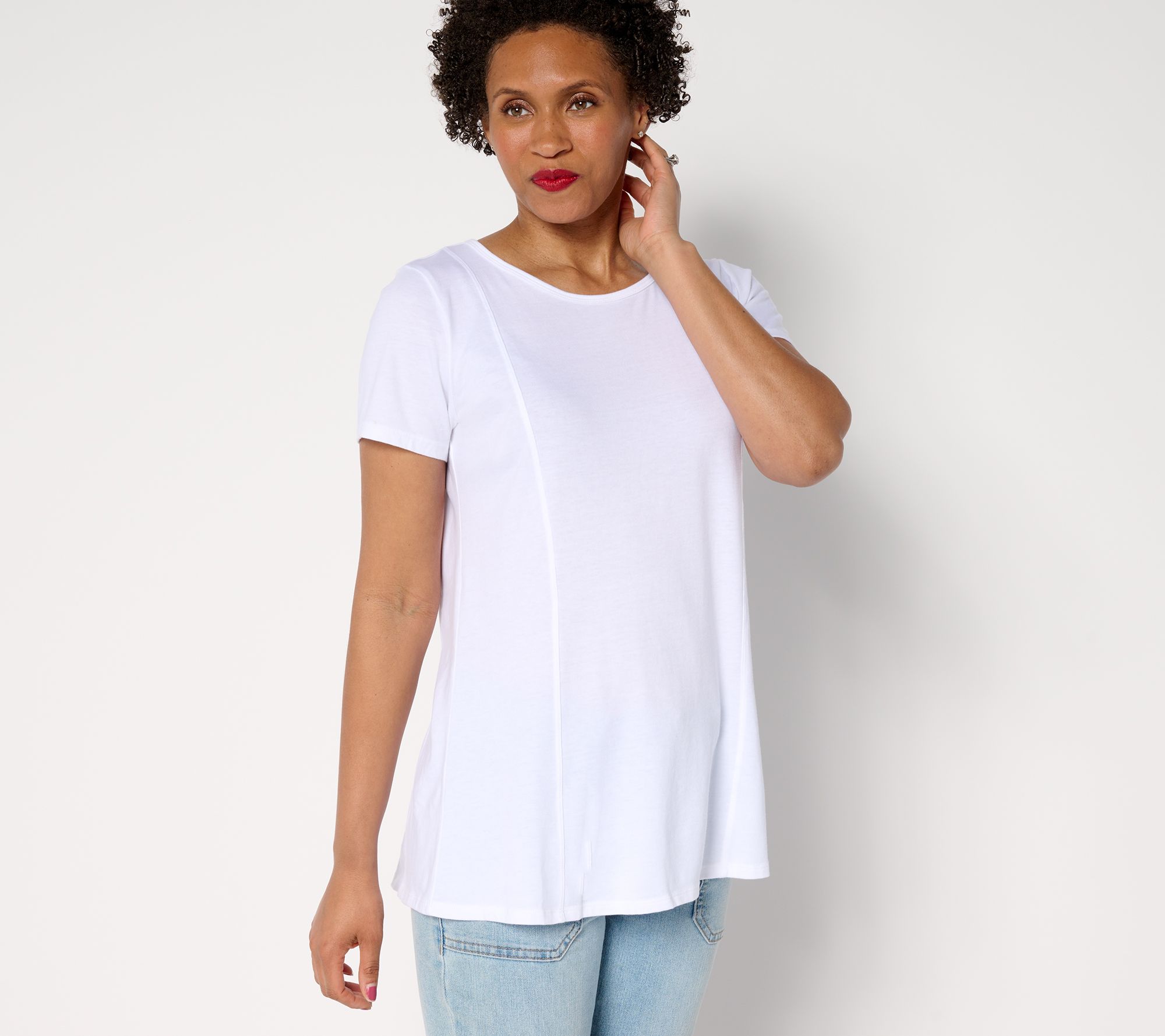 AnyBody Beach Wash Jersey Swing Top with Pleated Back
