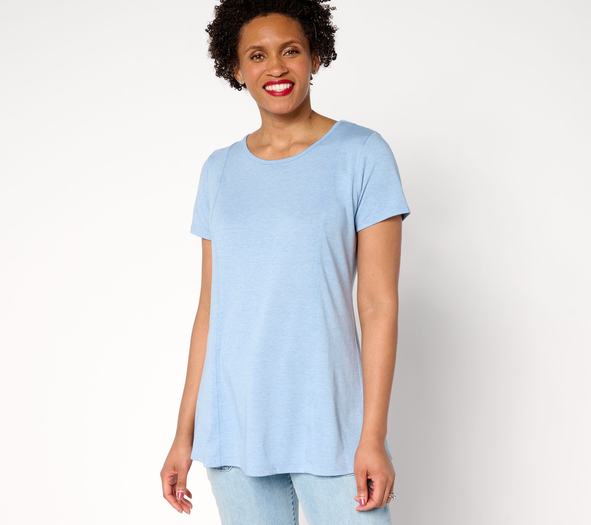 AnyBody Beach Wash Jersey Swing Top with Pleated Back