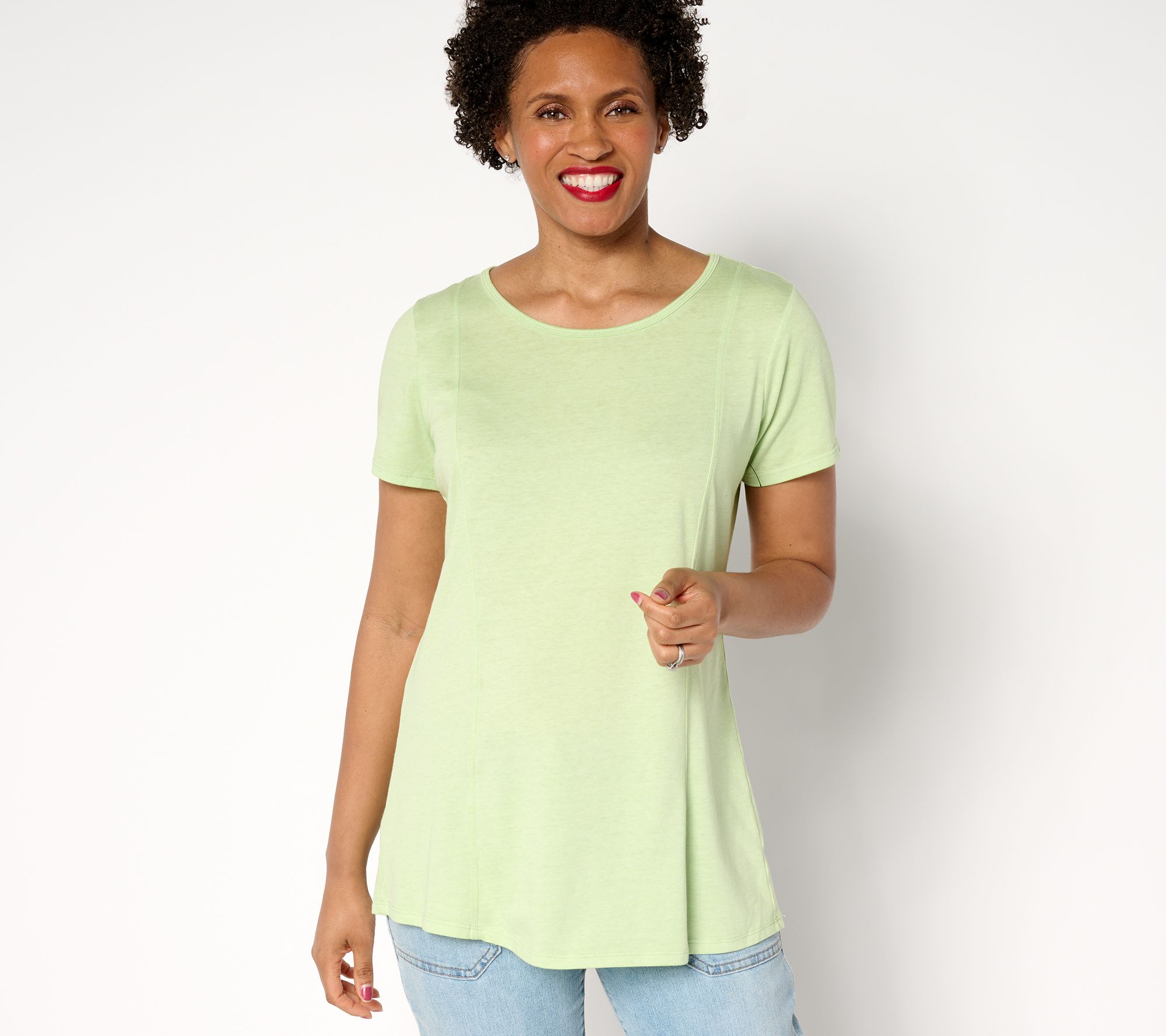 AnyBody Beach Wash Jersey Swing Top with Pleated Back