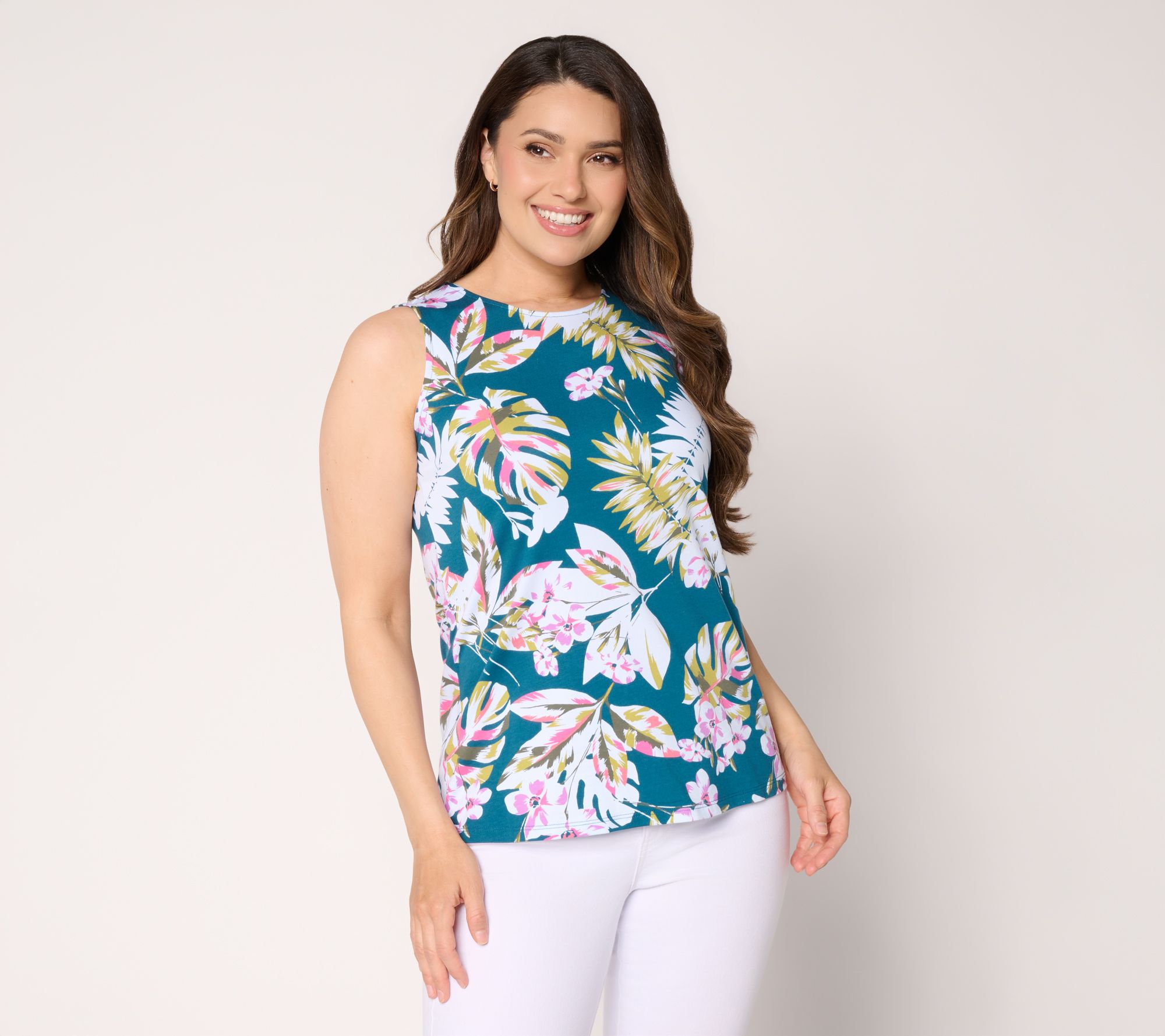 Denim & Co. Beach Jersey Round Neck Tank with Button Back