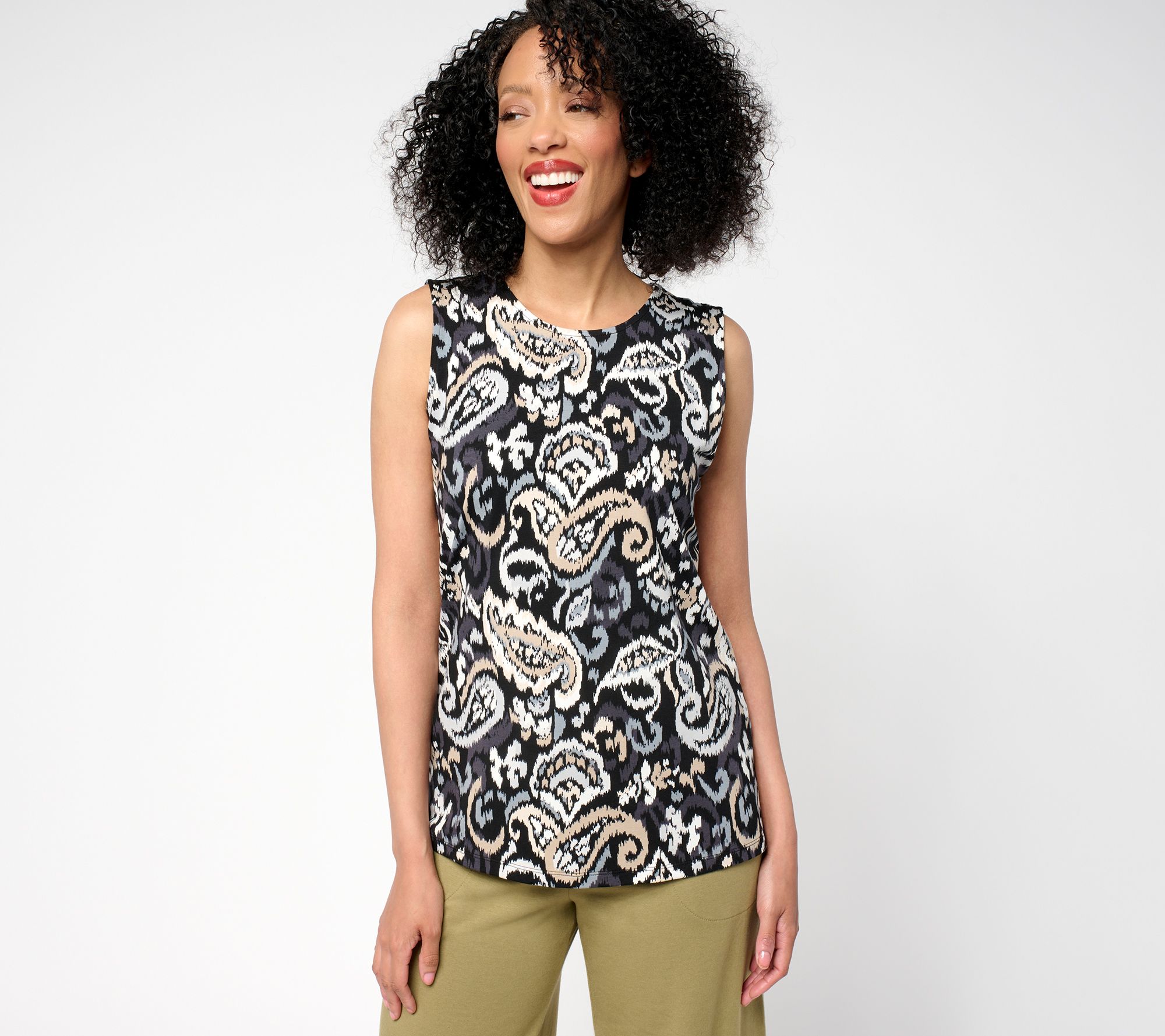 Denim & Co. Beach Jersey Round Neck Tank with Button Back