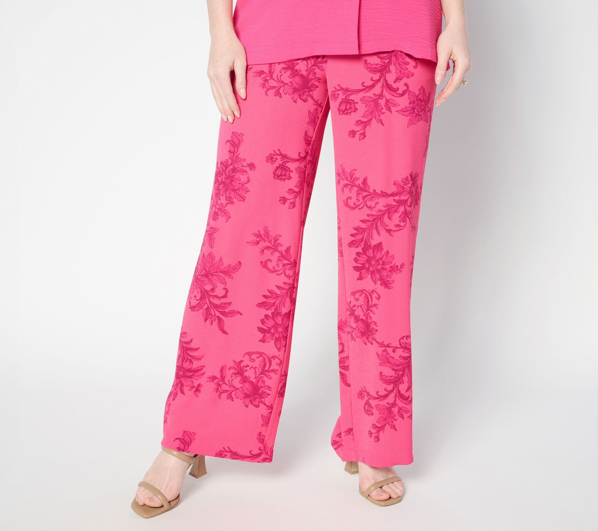 Women with Control Petite Printed Woven Full Length Pants