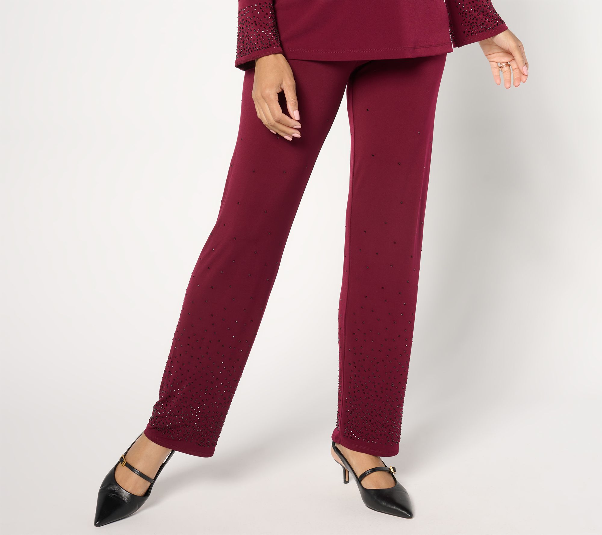 "As Is" Susan Graver Occasion Petite Liquid Knit Pants with Embellishment
