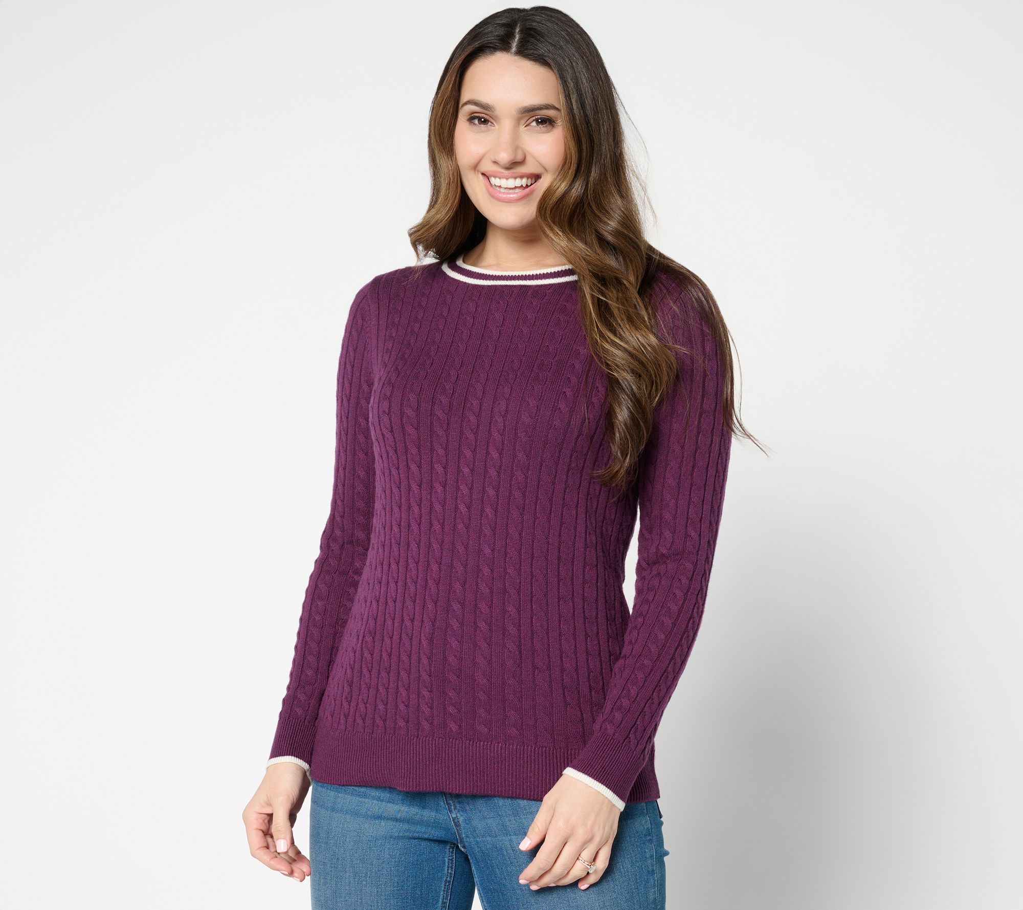 Joan Rivers Cable Knit Crewneck Sweater with Tipping