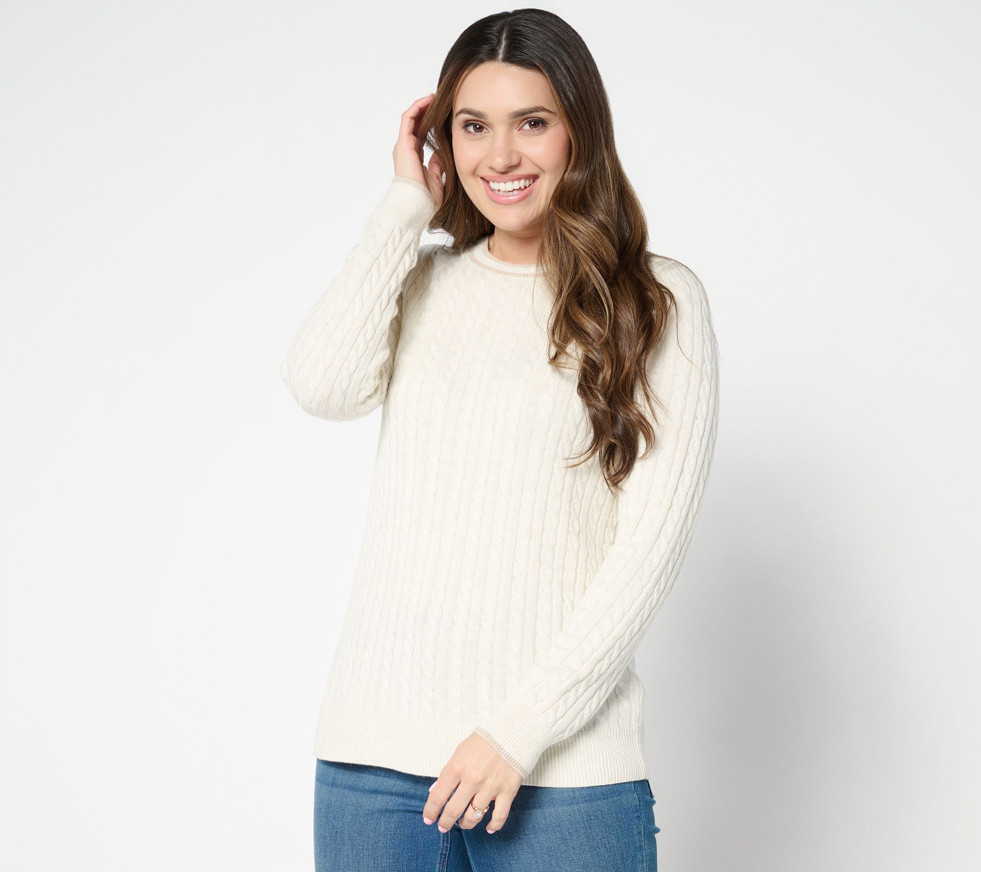 Joan Rivers Cable Knit Crewneck Sweater with Tipping