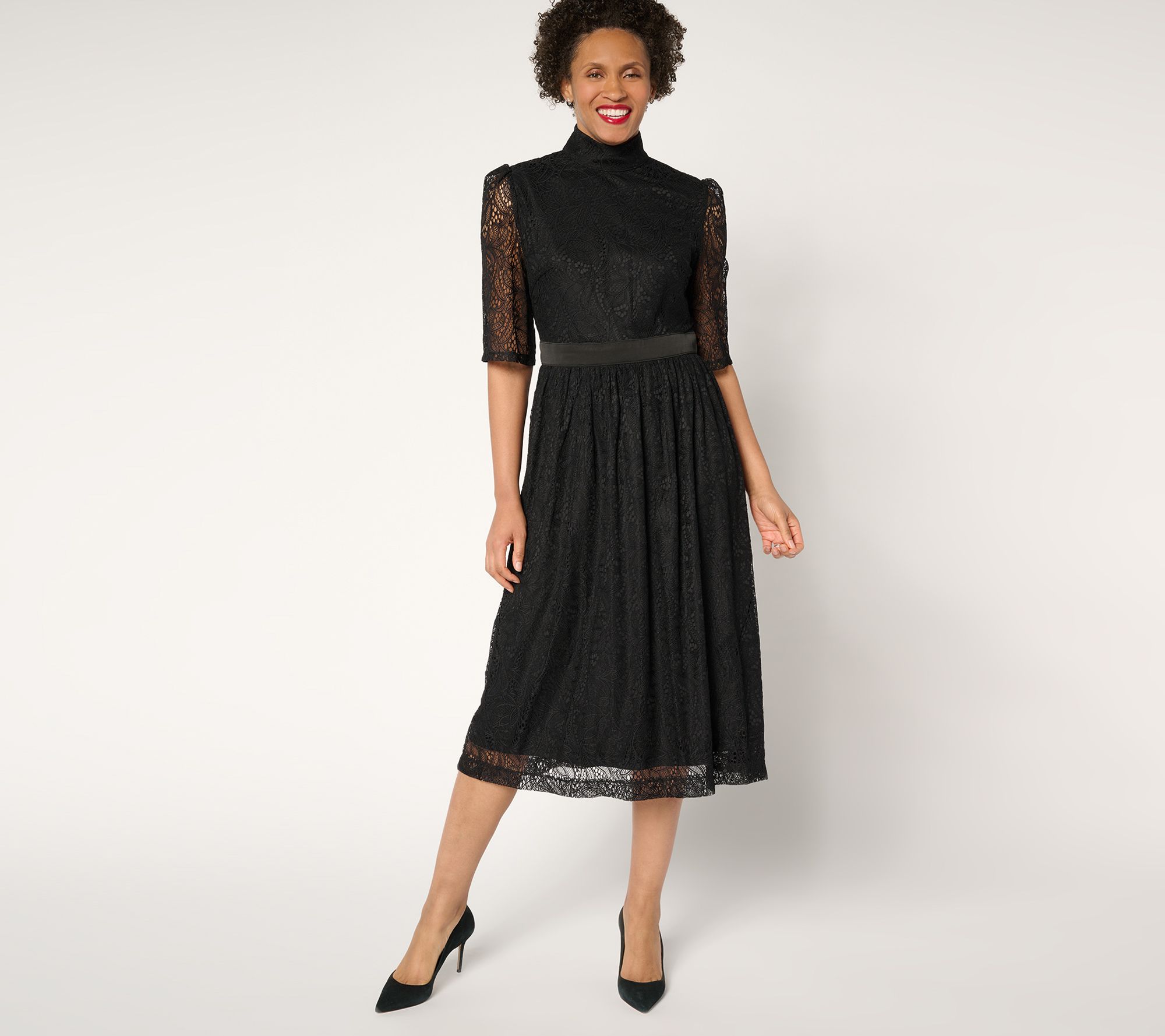 "As Is" by Stacy London Regular Elbow Sleeve Stretch Lace Midi Dress