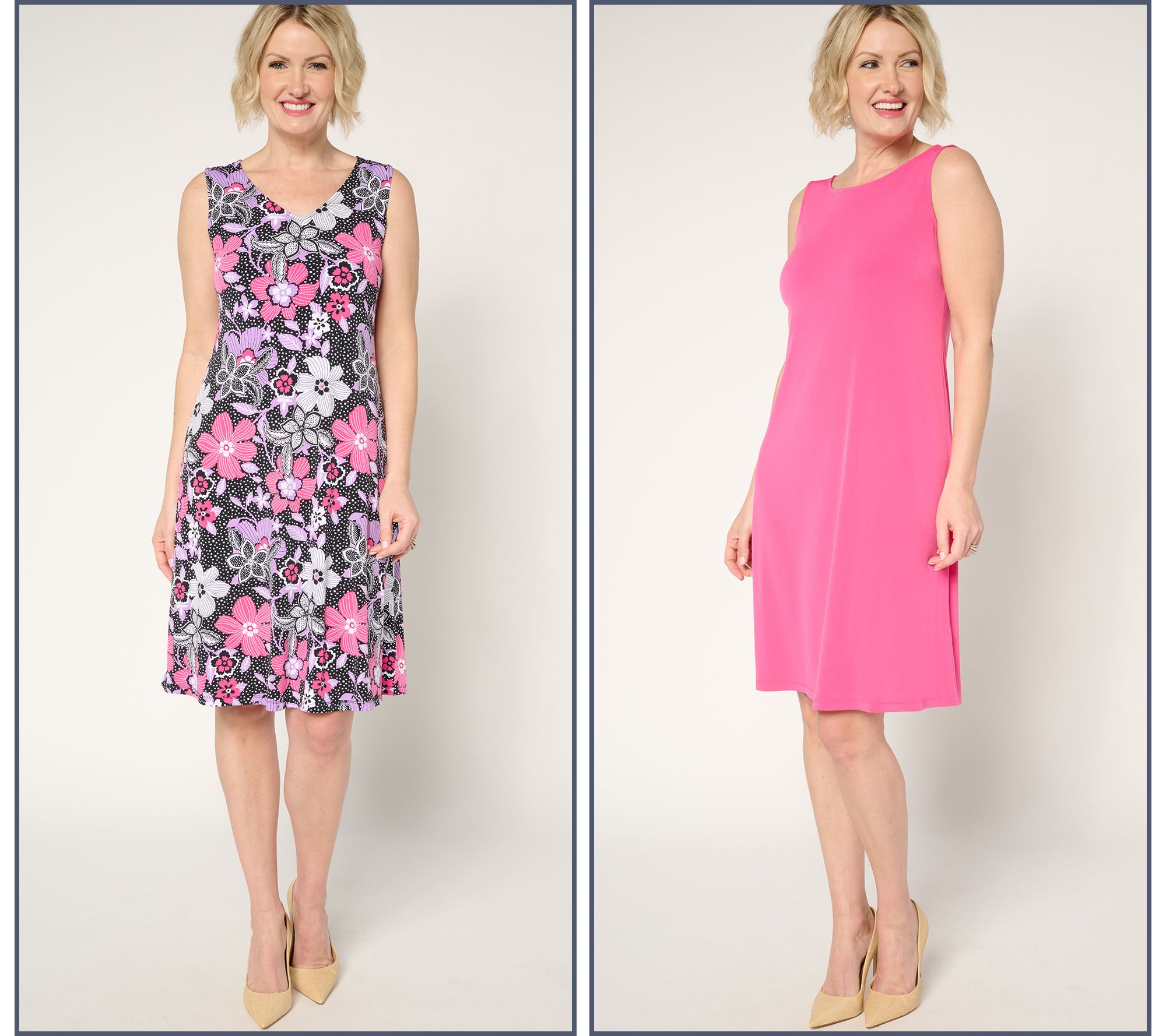 "As Is" Susan Graver Petite Liquid Knit Set of 2 Print & Solid Dresses