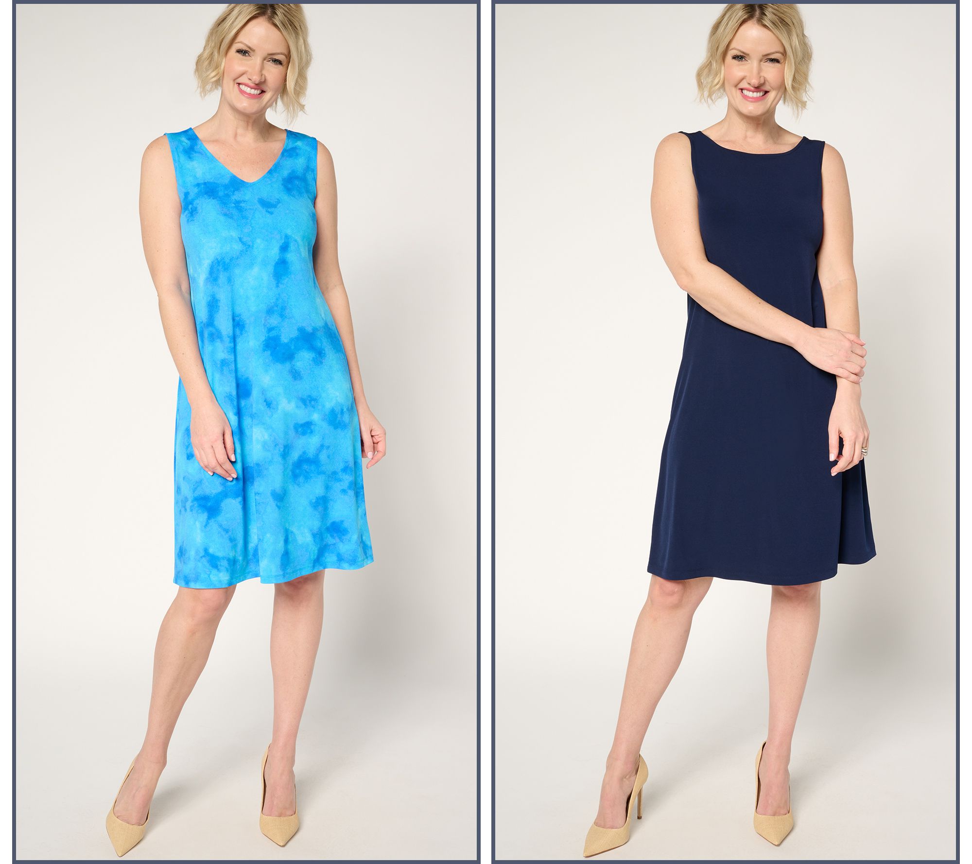 "As Is" Susan Graver Petite Liquid Knit Set of 2 Print & Solid Dresses
