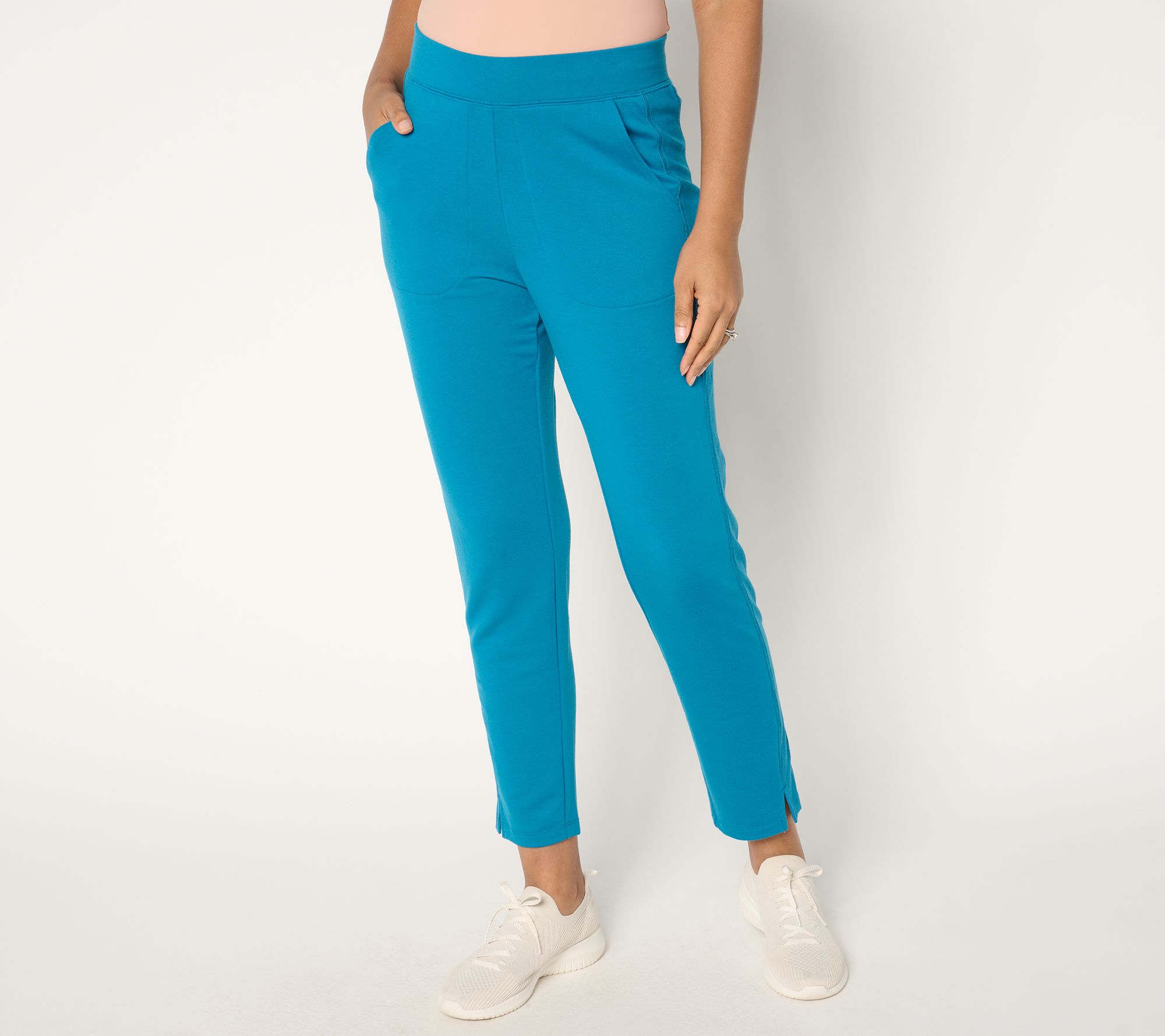 "As Is" Denim & Co. Active Reg Rib Mix Straight Leg Ankle Pant