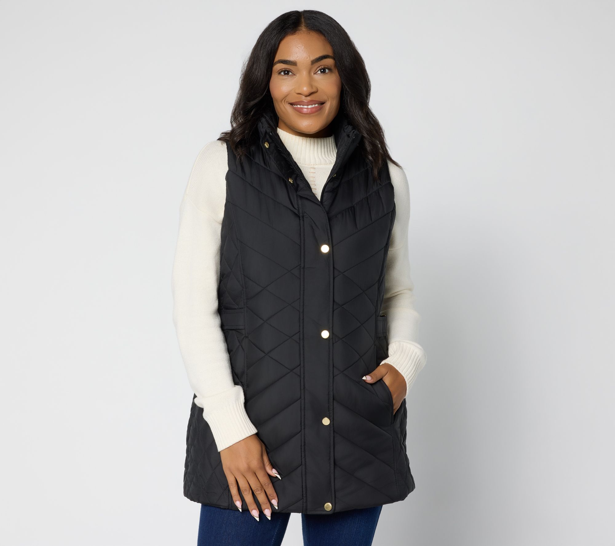 Weatherproof Chevron Quilted Vest with Belt Detail
