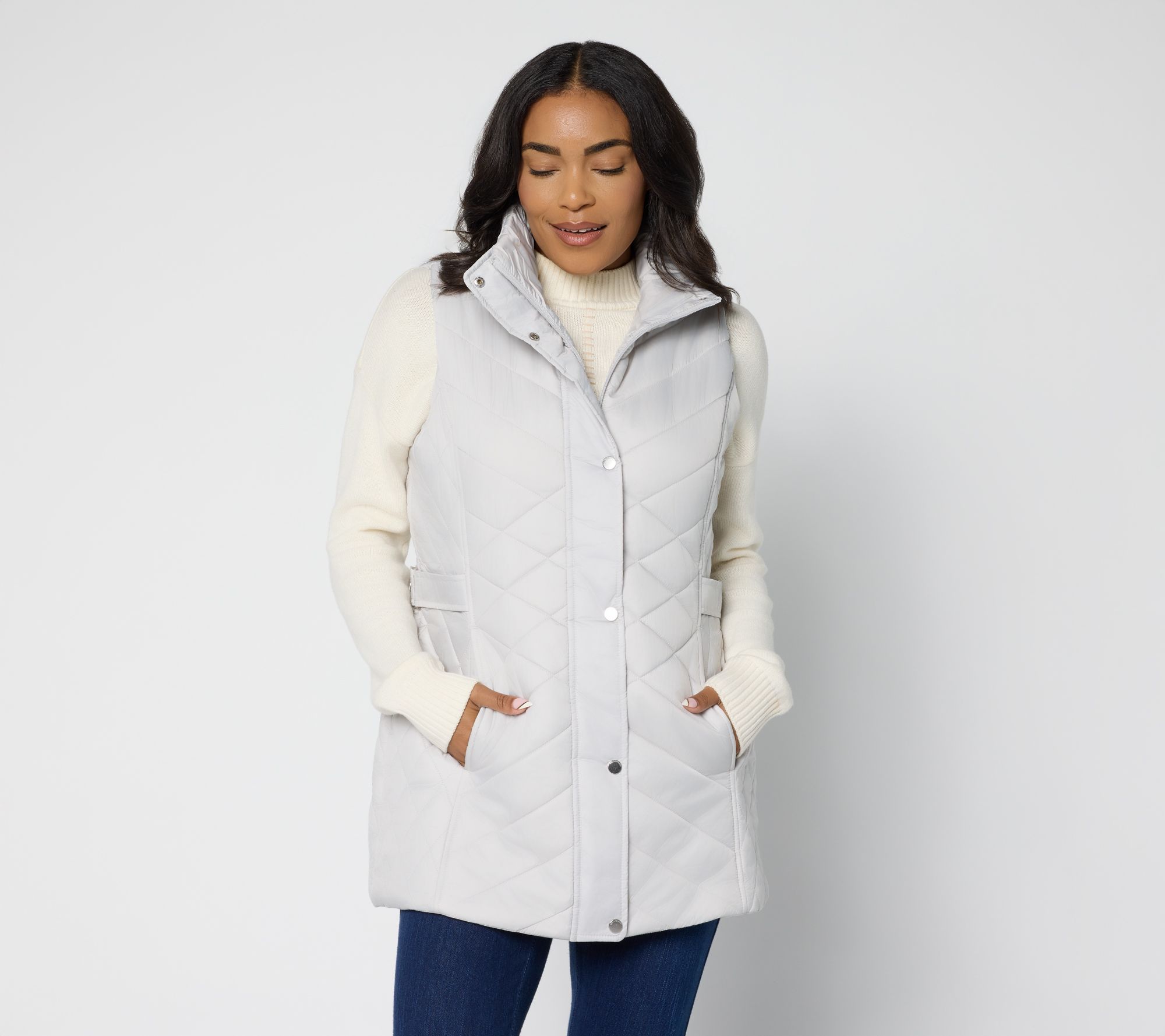 Weatherproof Chevron Quilted Vest with Belt Detail