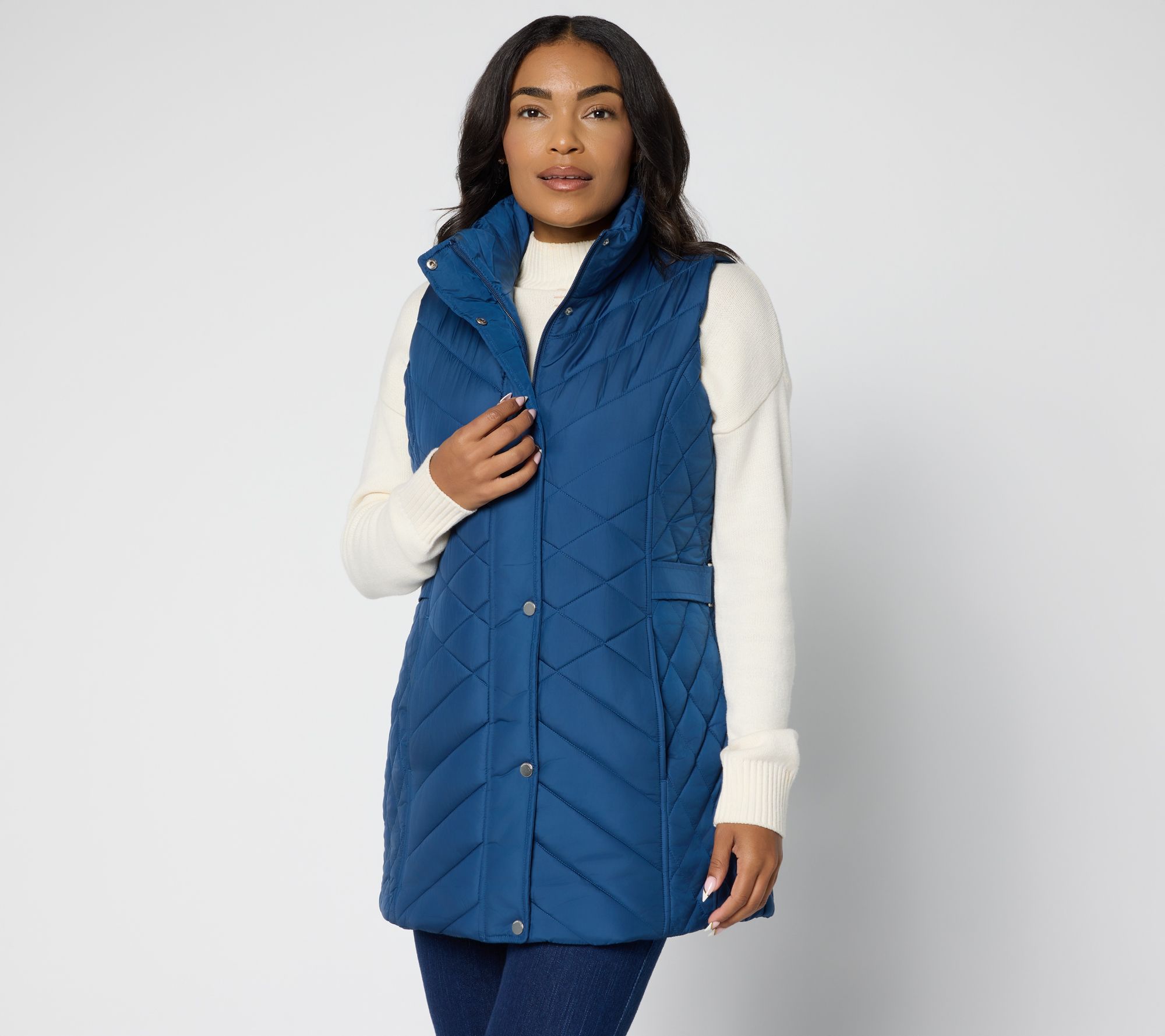 Weatherproof Chevron Quilted Vest with Belt Detail