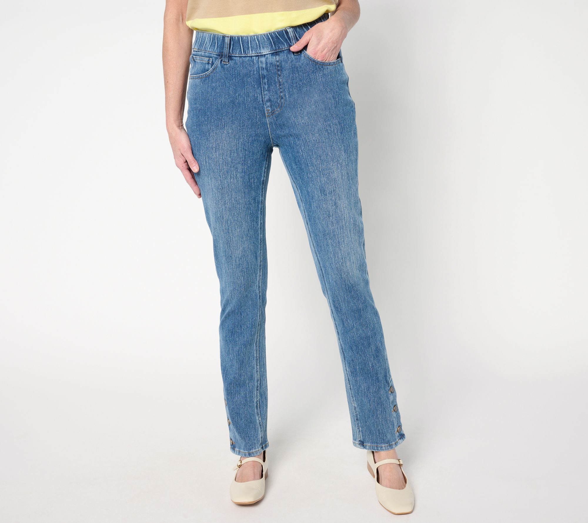 "As Is" Isaac Mizrahi Live! Petite Knit Denim Straight Leg Jeans
