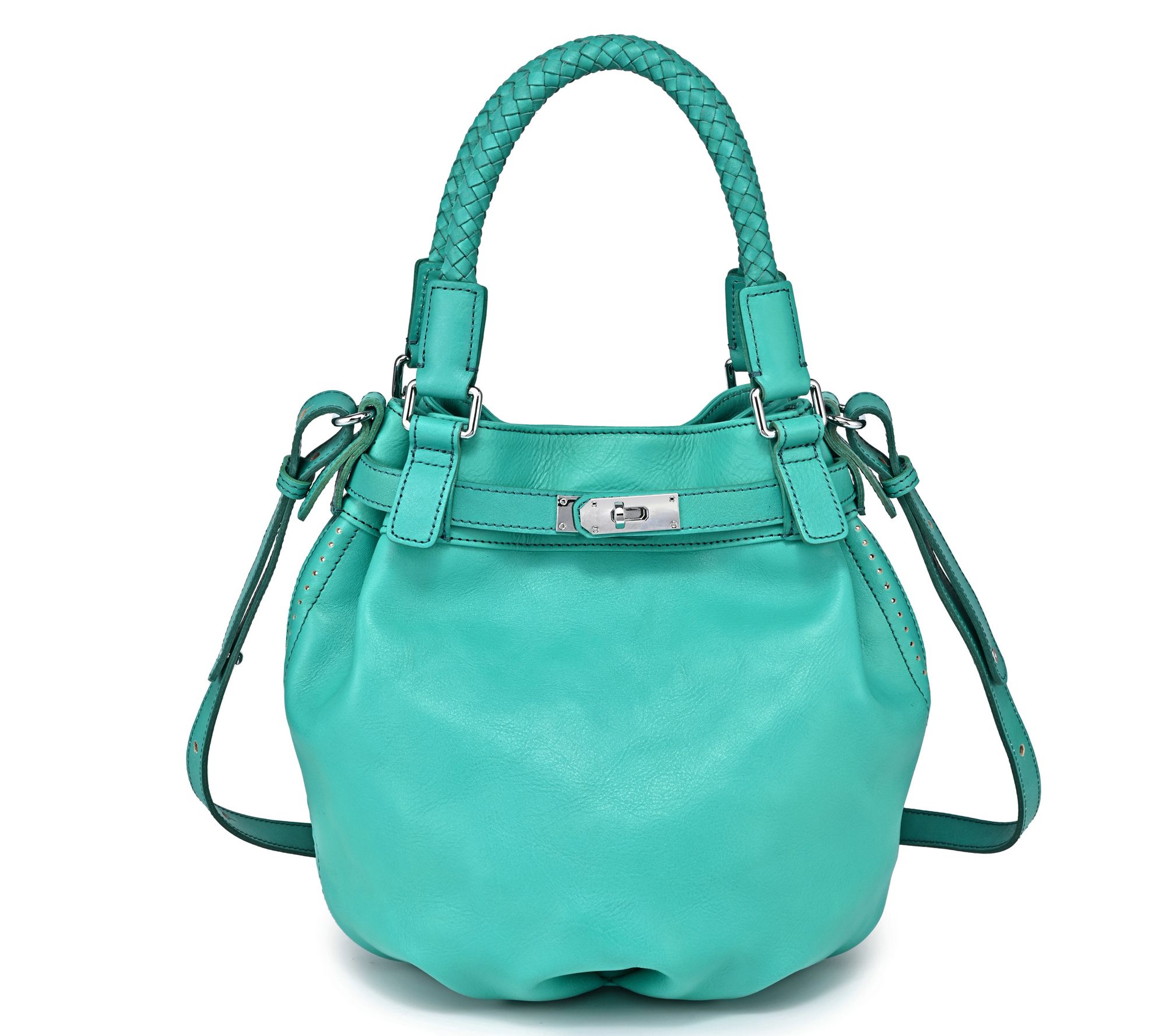 Old Trend Pumpkin Leather Bucket Bag with Crossbody Strap