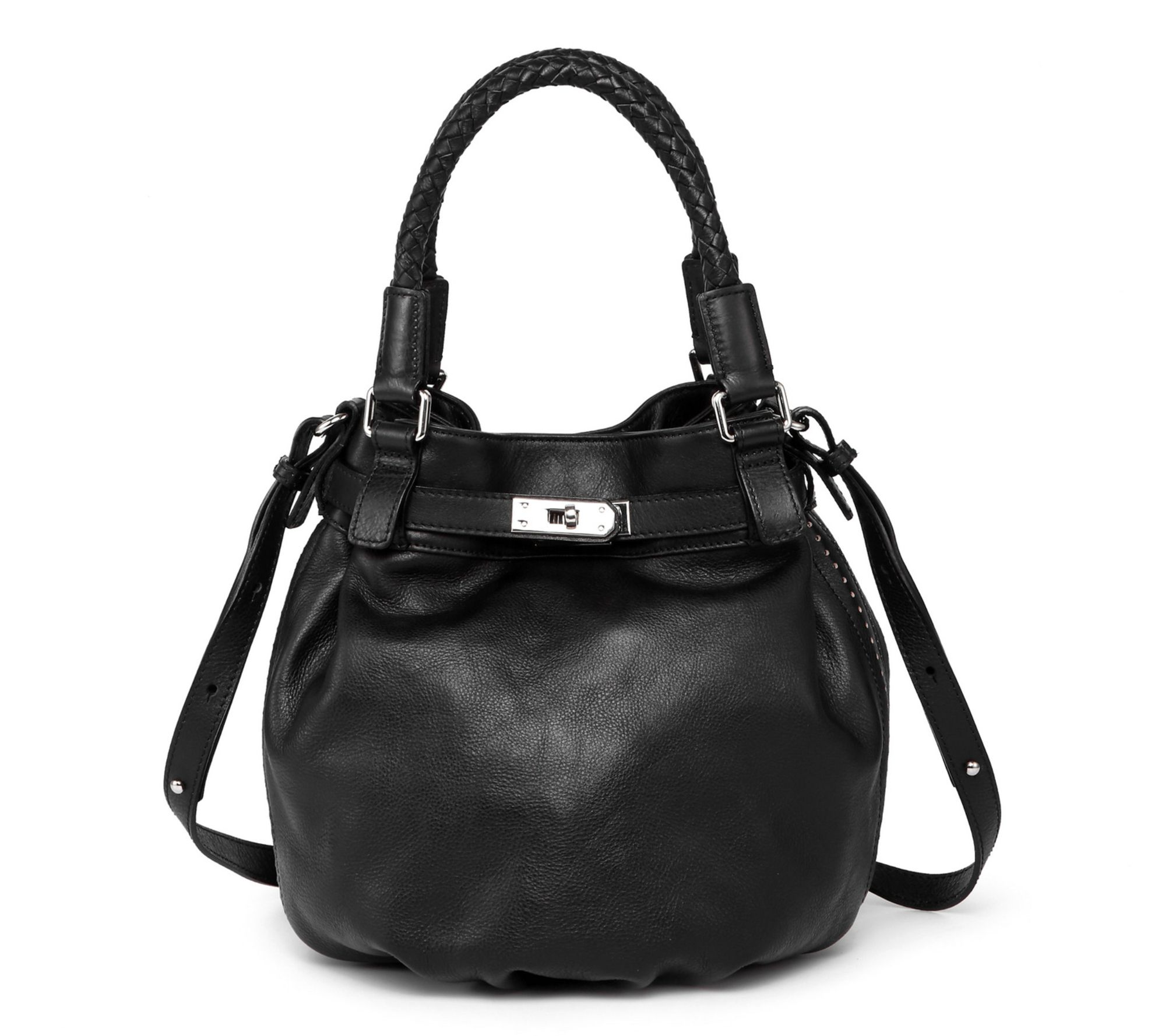 Old Trend Pumpkin Leather Bucket Bag with Crossbody Strap