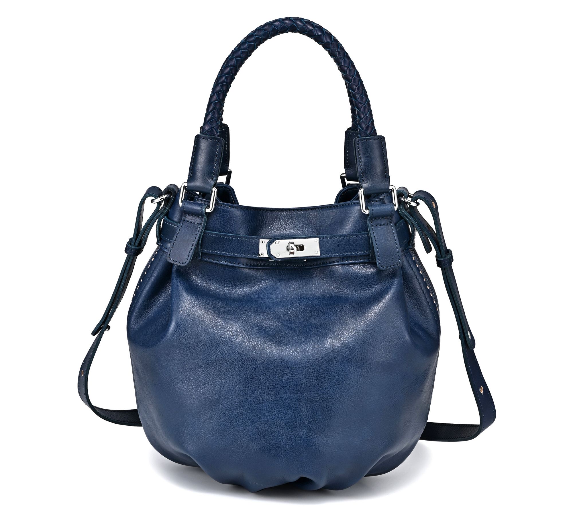 Old Trend Pumpkin Leather Bucket Bag with Crossbody Strap