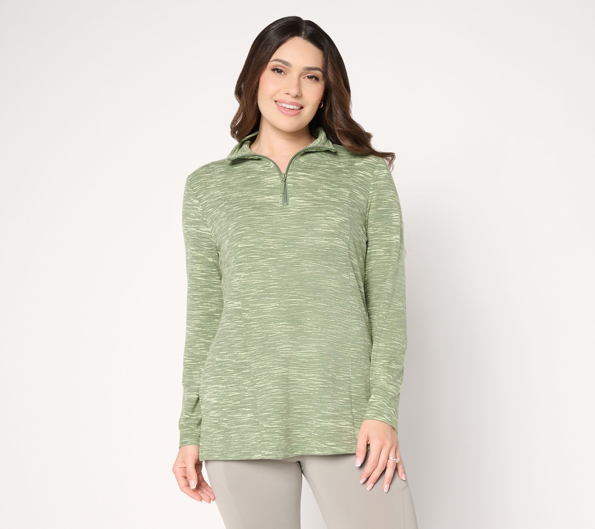  Denim & Co. Active Regular Soft Blend Knit Space Dye Half Zip Tunic