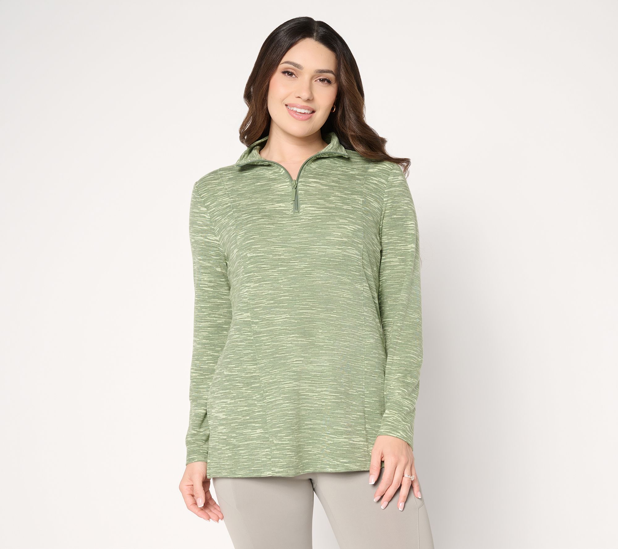 Denim & Co. Active Regular Soft Blend Knit Space Dye Half Zip Tunic