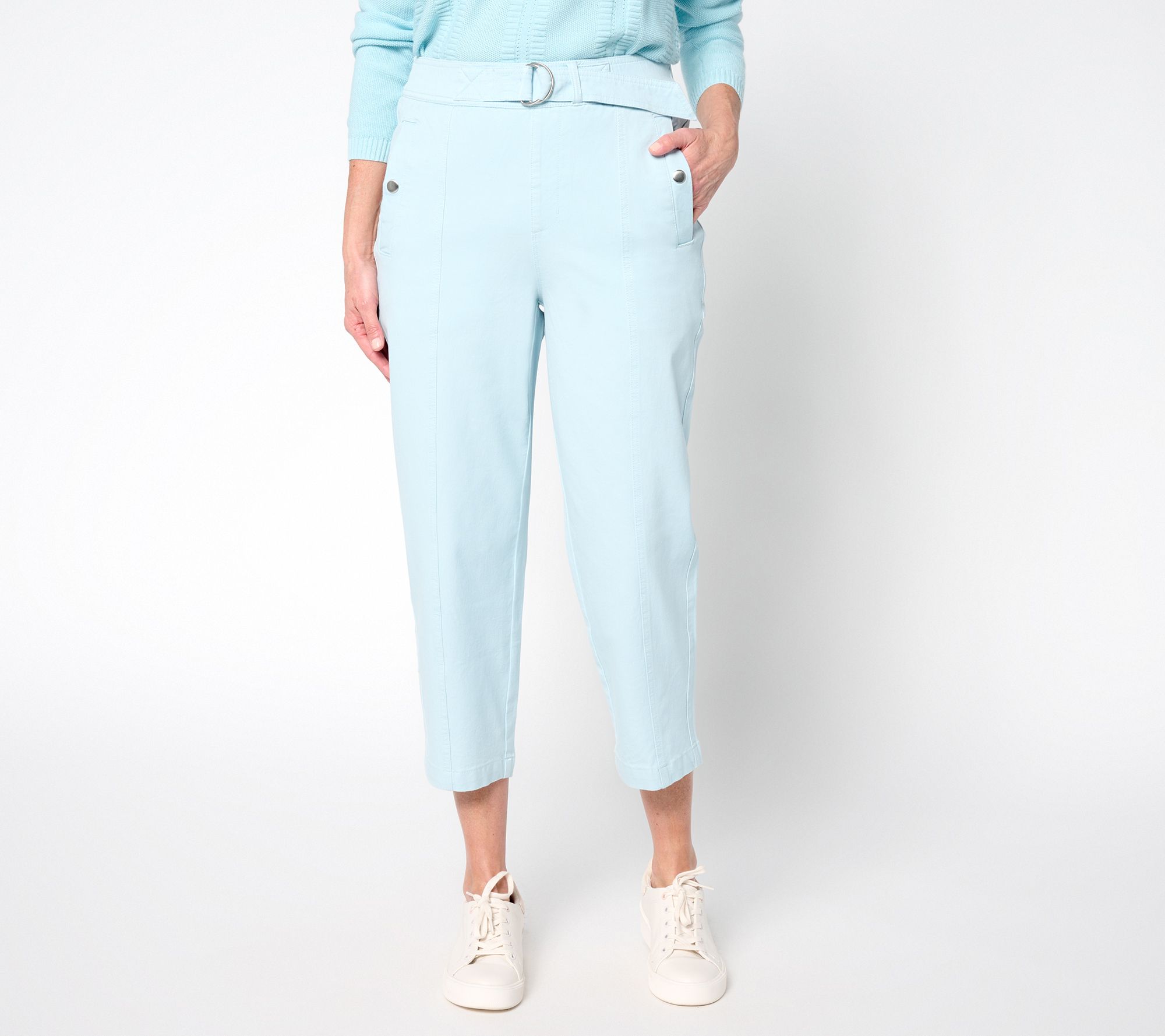 "As Is" AnyBody Reg All Stretch Twill Tapered Pants with Faux D-Ring Belt