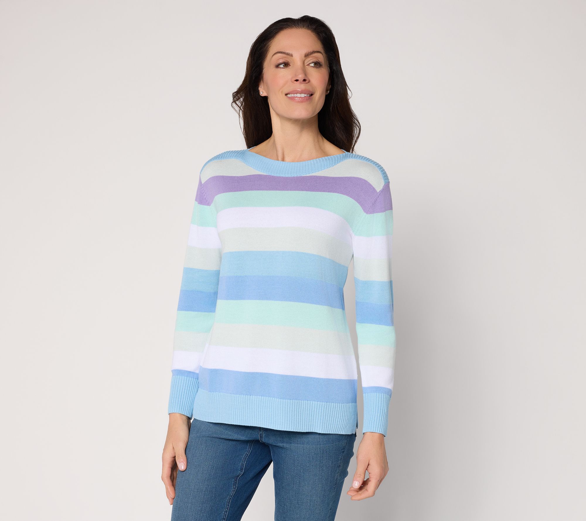 Belle by Kim Gravel Quiet Luxury Striped Bateau Neck Sweater