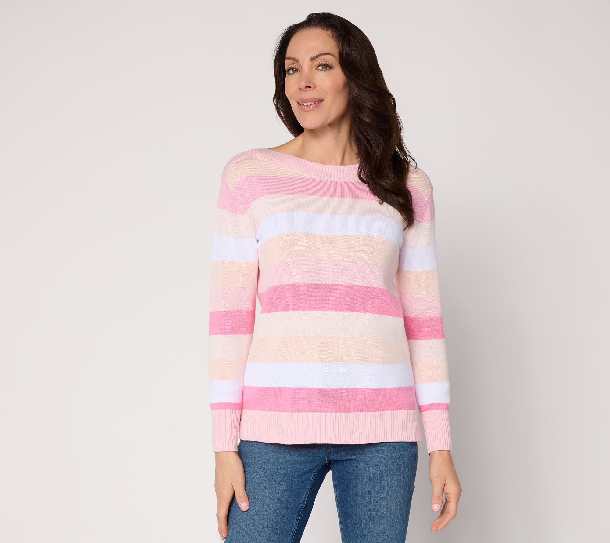Belle by Kim Gravel Quiet Luxury Striped Bateau Neck Sweater