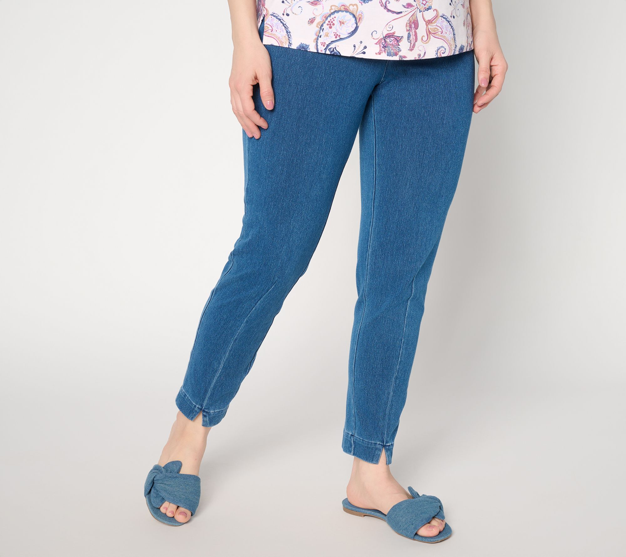 Denim & Co. Petite Comfy Knit Air Ankle Jeans w/ Front Slit
