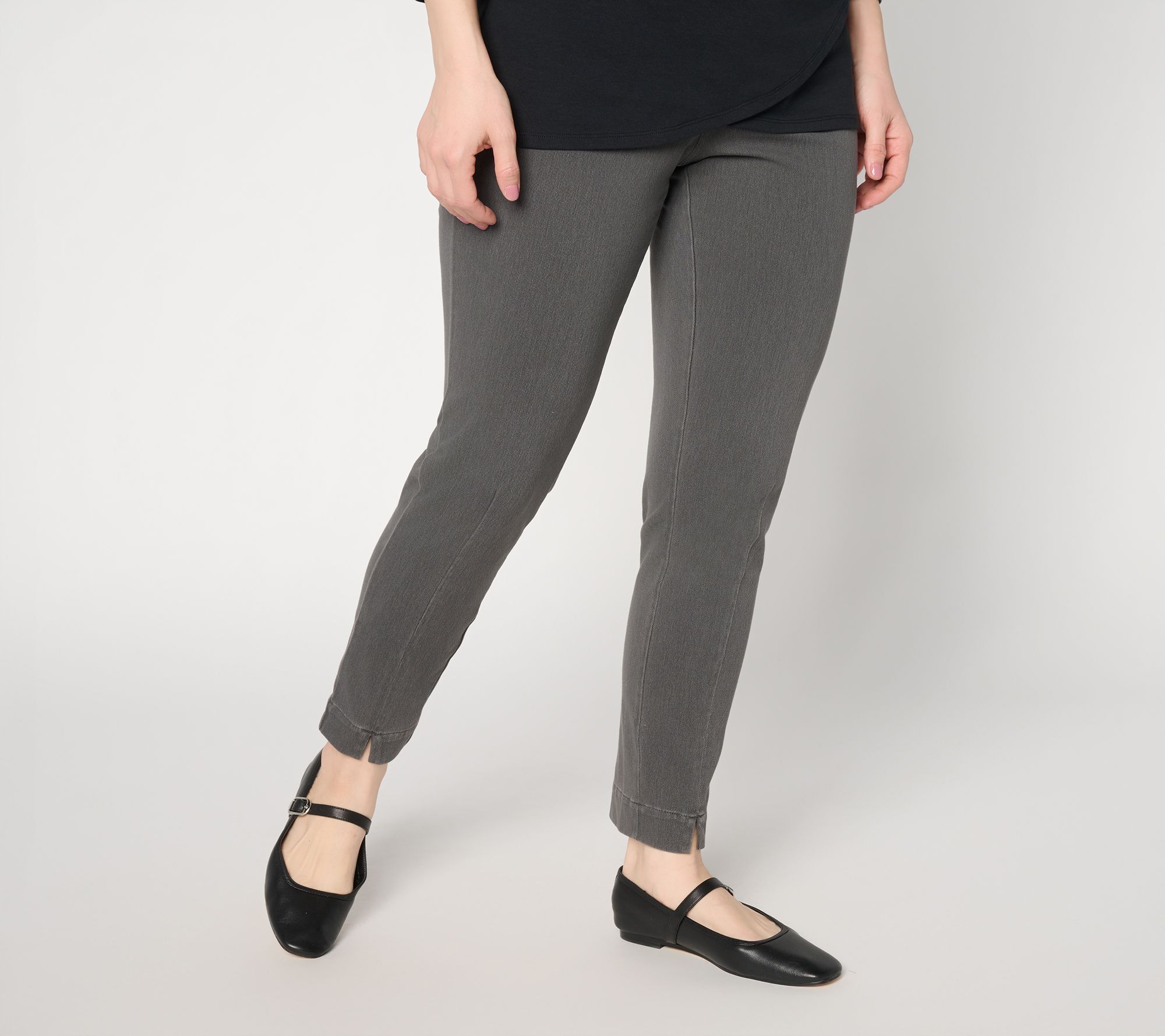 Denim & Co. Petite Comfy Knit Air Ankle Jeans w/ Front Slit
