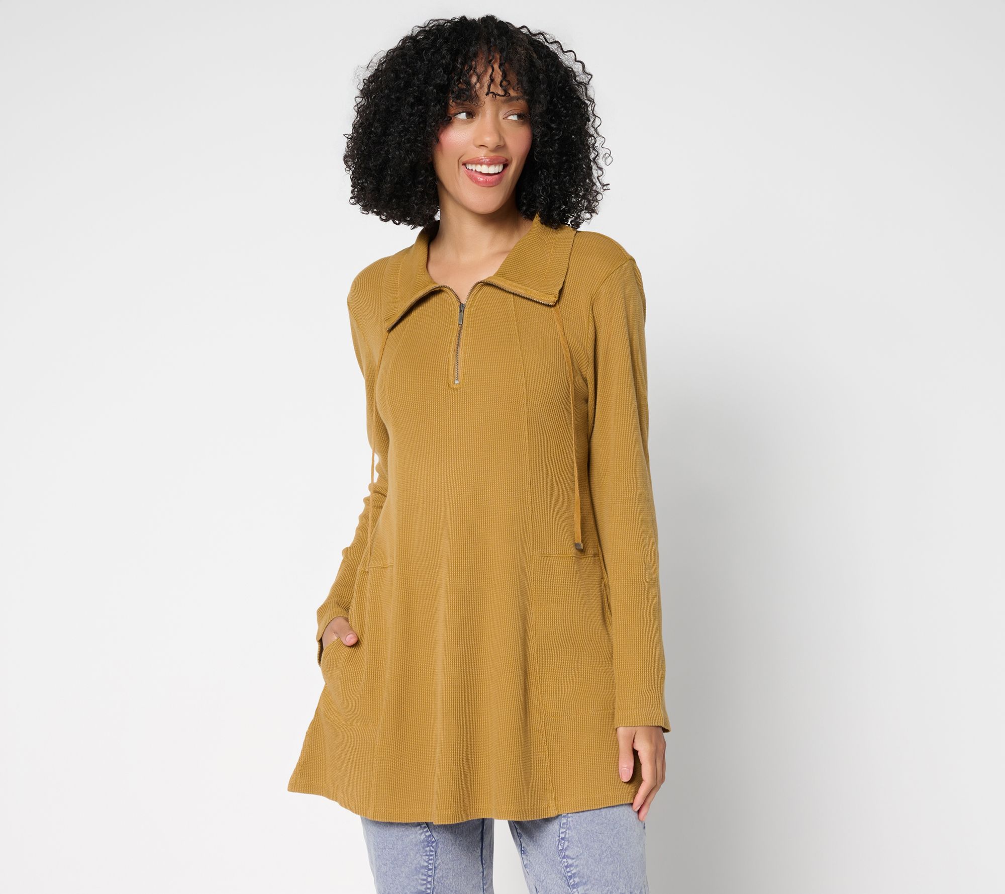 "As Is" LOGO by Lori Goldstein Pet Cotton 1/4 Zip Waffle Top