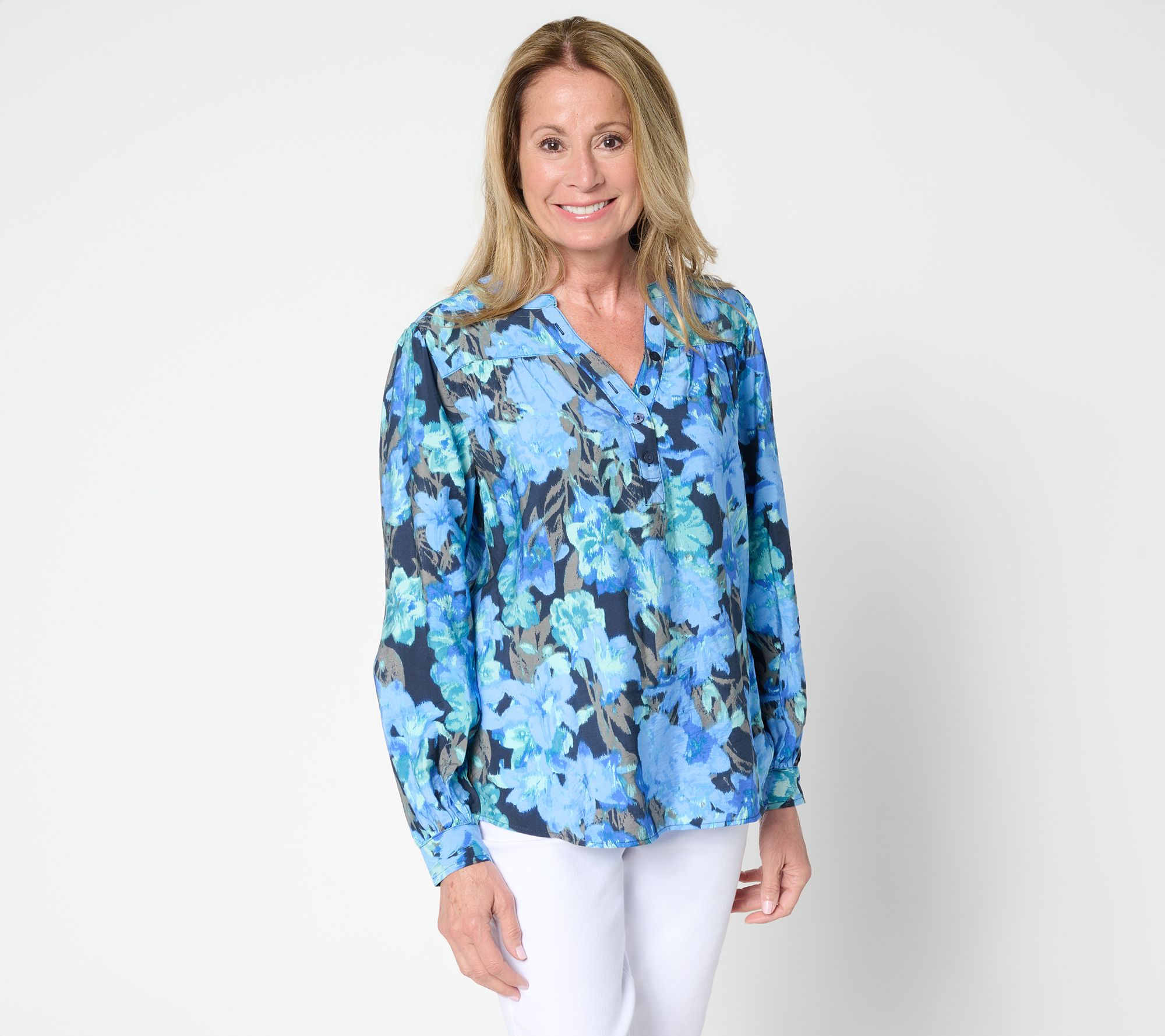 "As Is" BEAUTIFUL by Lawrence Zarian Y-Neck Printed Blouse