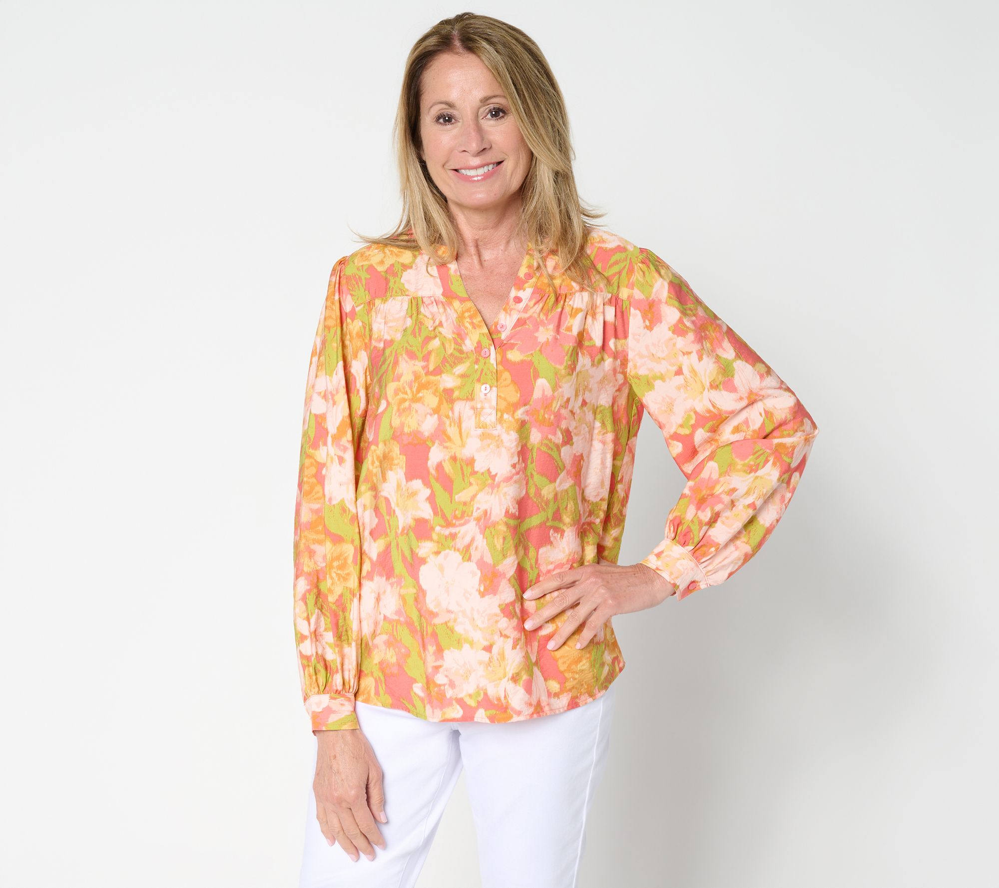 "As Is" BEAUTIFUL by Lawrence Zarian Y-Neck Printed Blouse