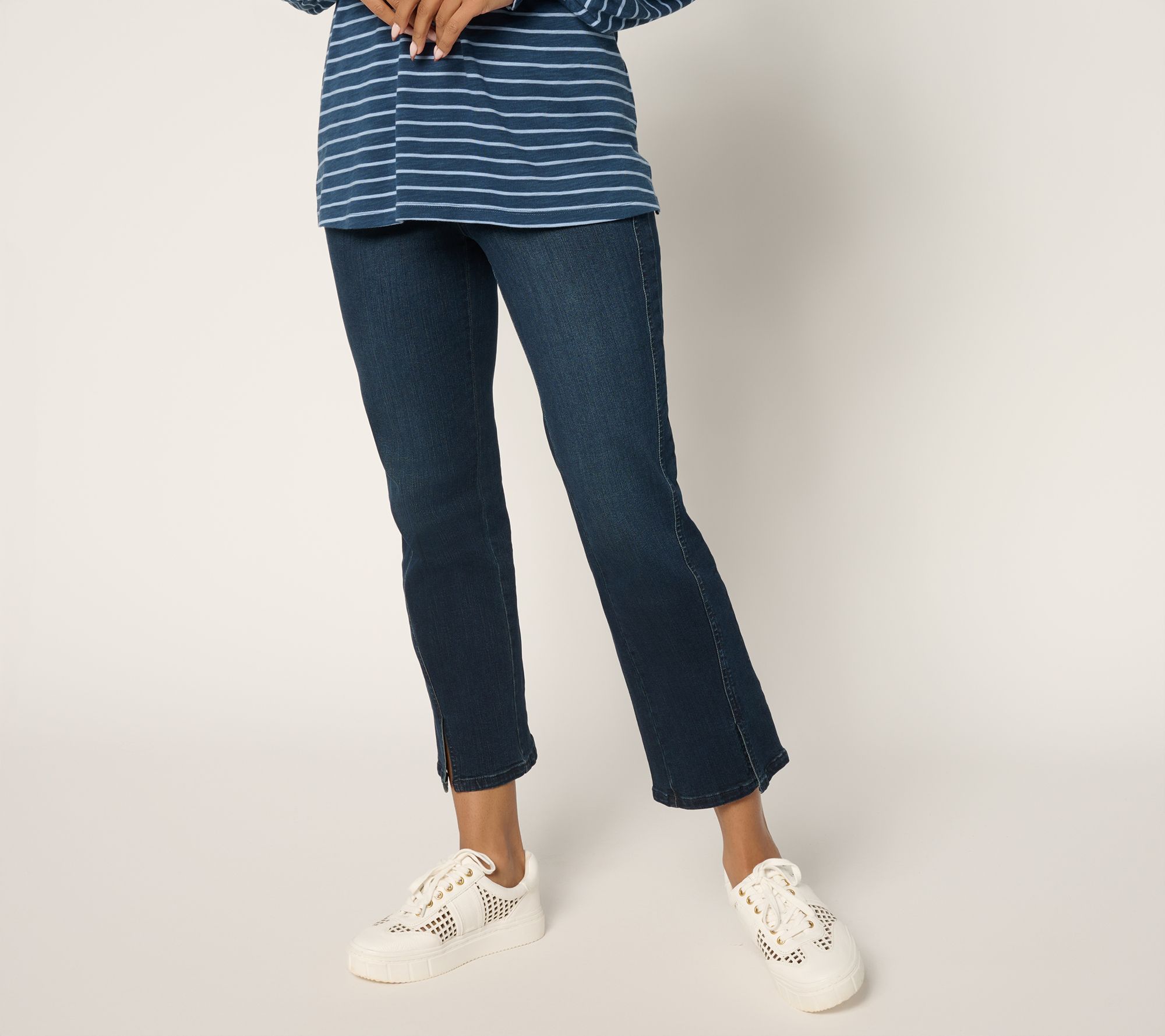 "As Is" Belle by Kim Gravel Pet TripleLuxe Denim Seamed Kick Flare Crop