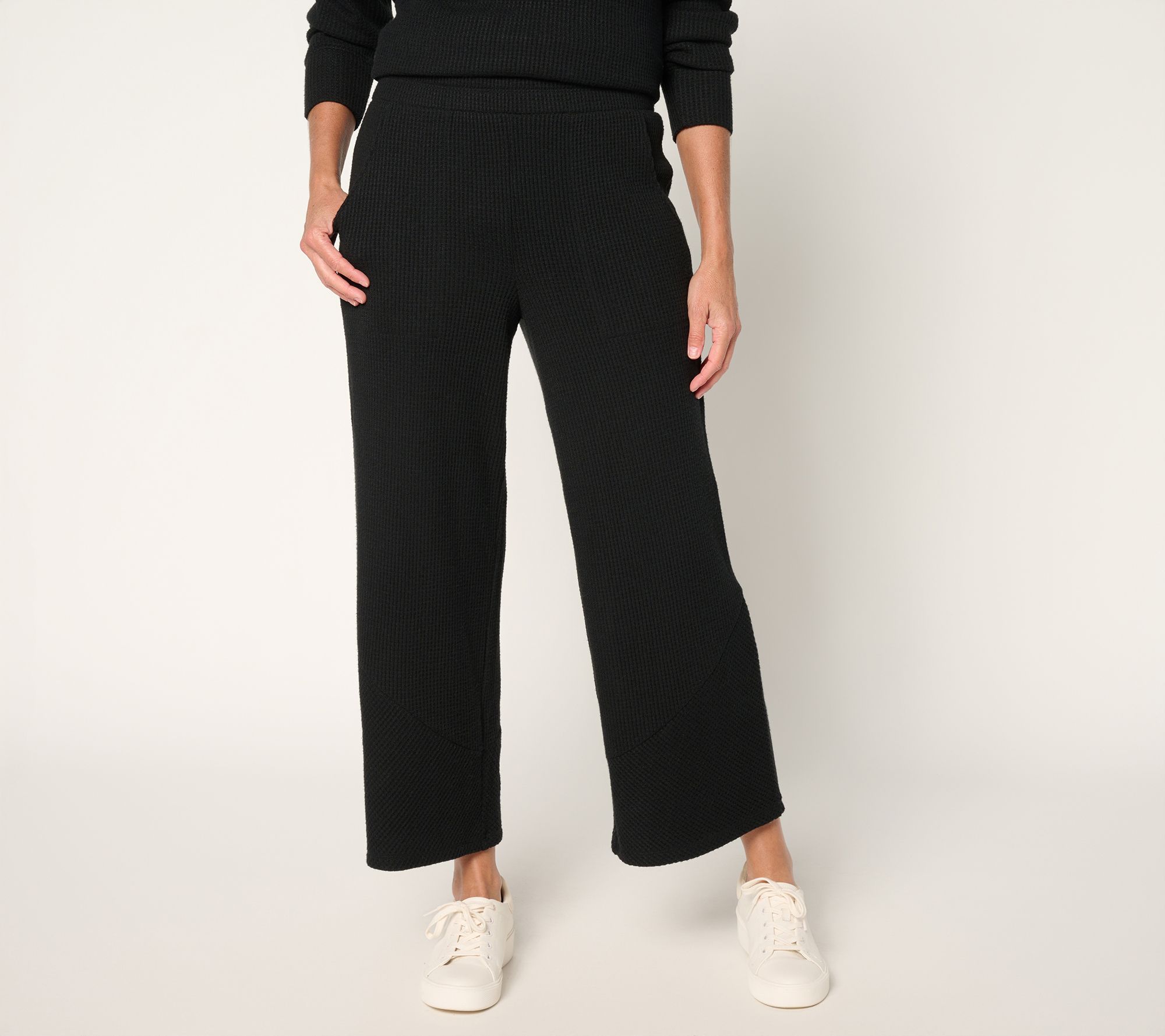 "As Is" AnyBody Tall Brushed Waffle Asymmetrical Wide Leg Pants