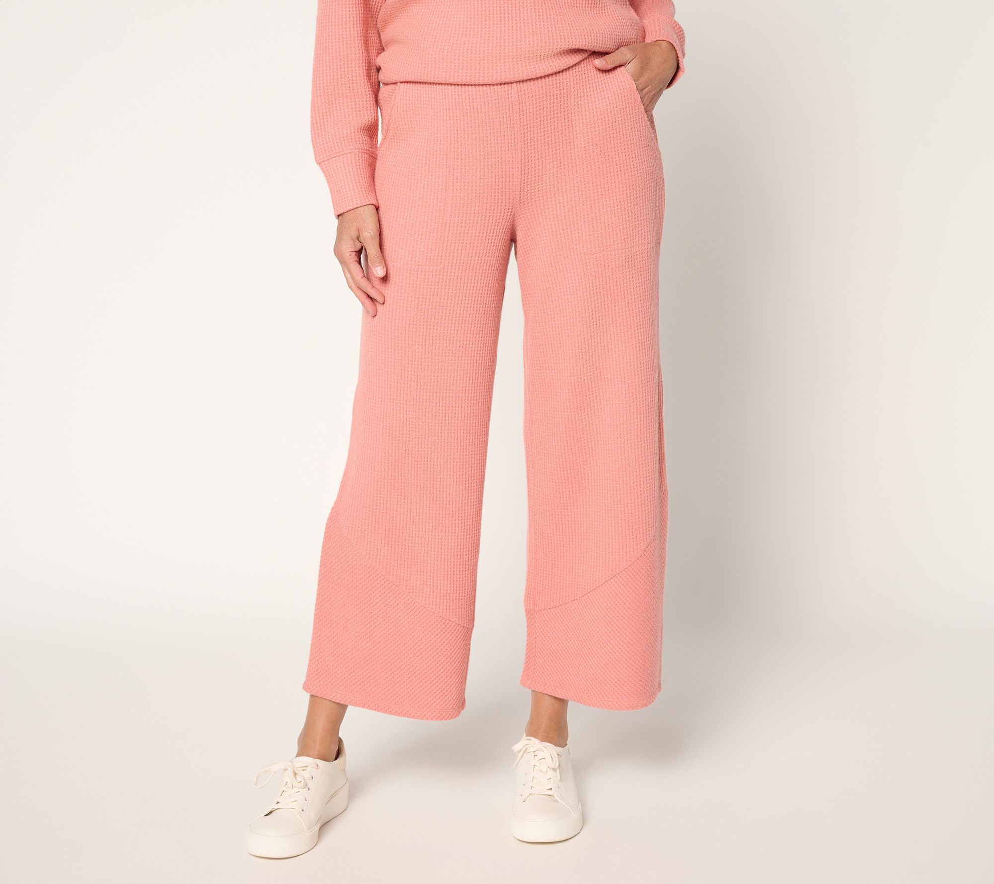 "As Is" AnyBody Tall Brushed Waffle Asymmetrical Wide Leg Pants