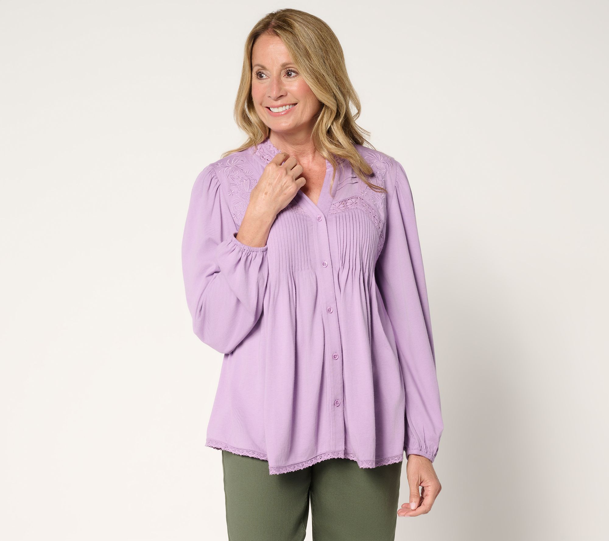 "As Is" LOGO Lavish by Lori Goldstein Knit Button Front Blouse