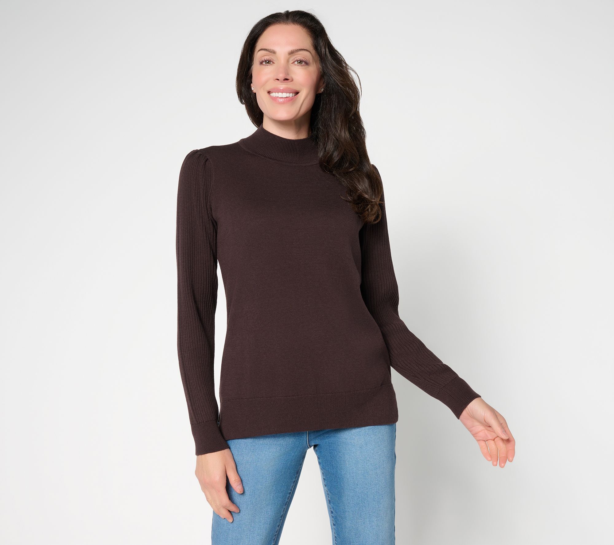 "As Is" Belle by Kim Gravel Ribbed Blouson Sleeve Mock Neck Sweater
