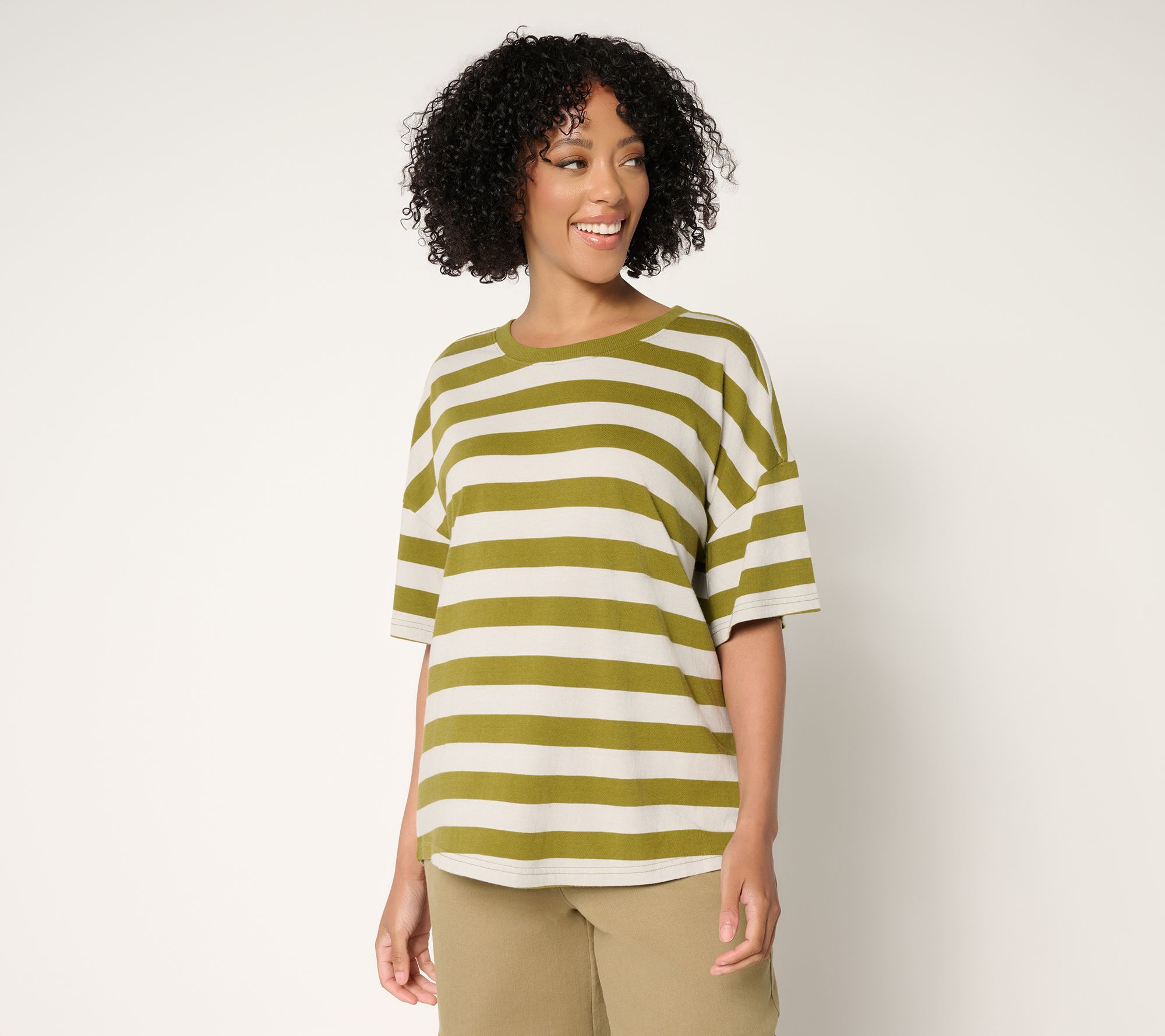 "As Is" Peace Love World Striped Cotton Short Sleeve Boxy Tee