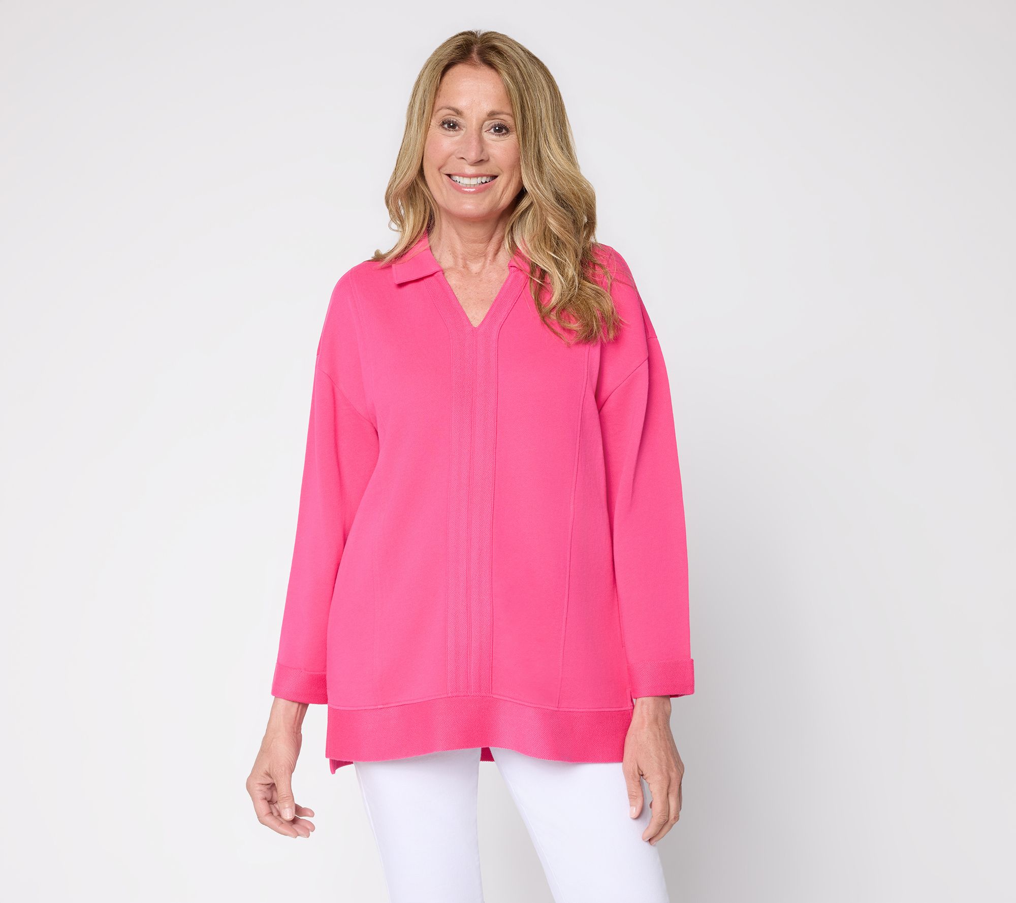 Denim & Co. Beach Regular Tideline Terry Split Neck Tunic