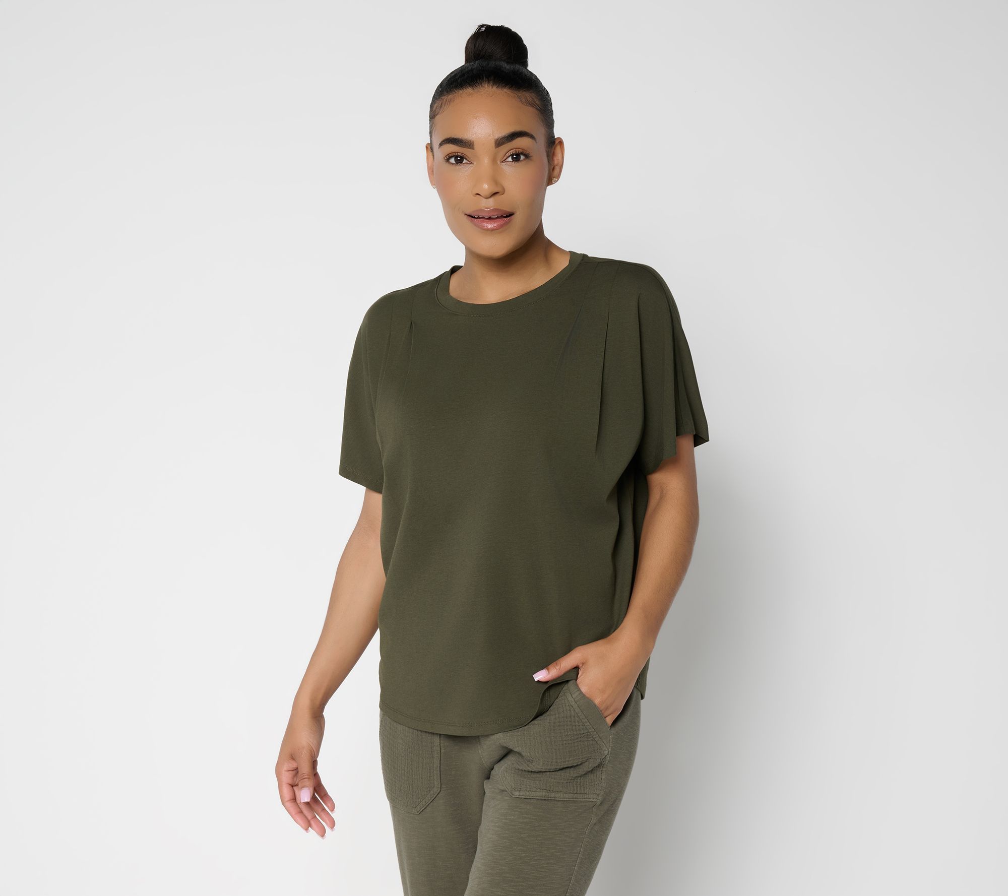 AnyBody Cozy Knit Jersey Dolman Tee with Shoulder Darts